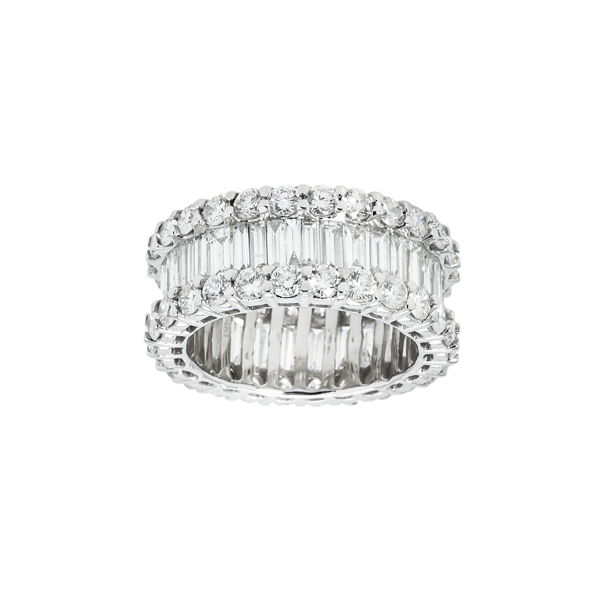 14K White Gold Baguette & Round Cut Diamond Eternity Ring 6.41Ct (Size 6.5) Earrings