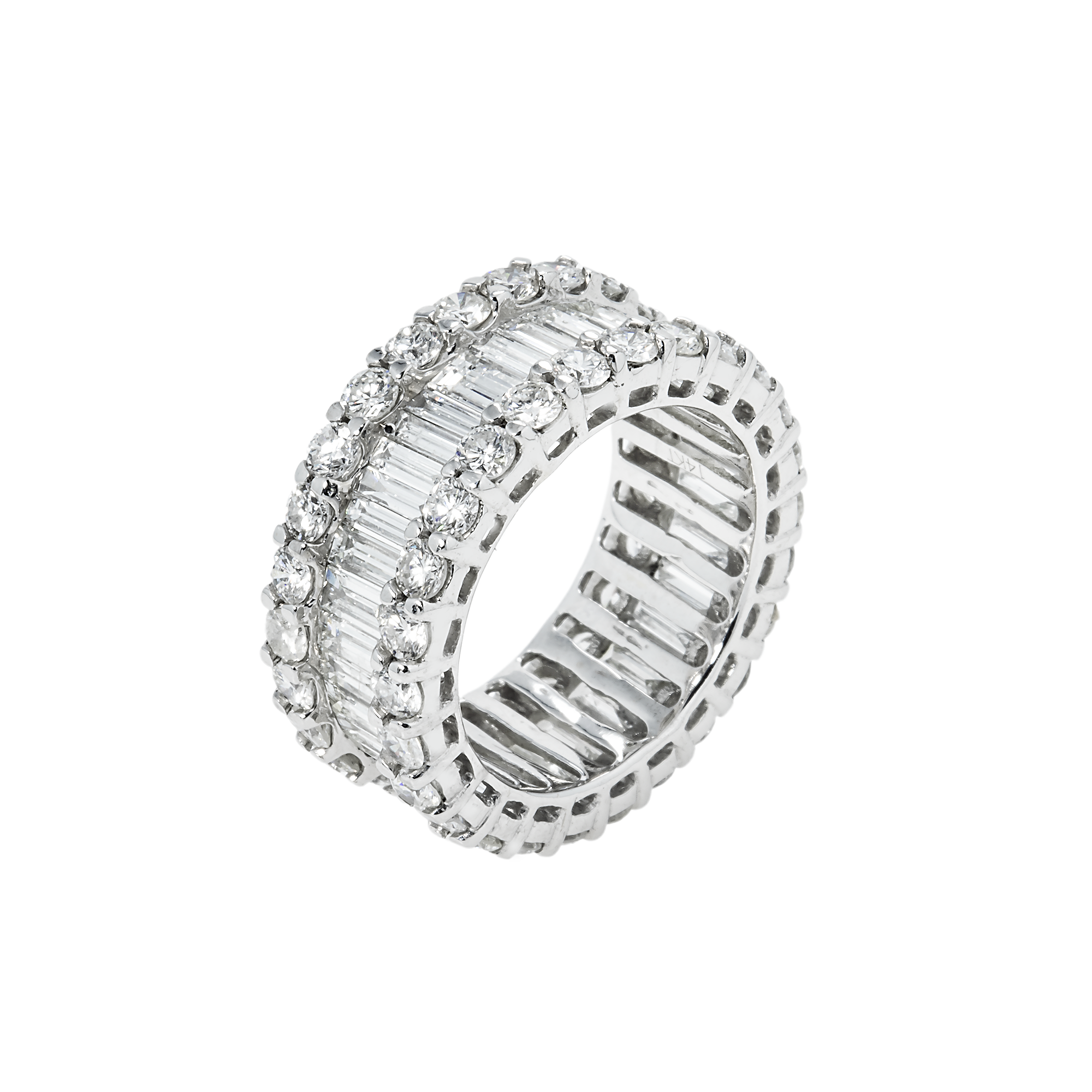 14K White Gold Baguette & Round Cut Diamond Eternity Ring 6.41Ct (Size 6.5) Earrings