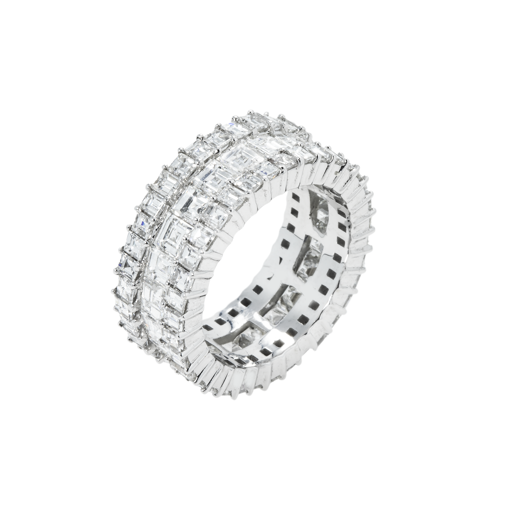 14K White Gold Triple Row Asscher Cut Diamond Eternity Ring 7.74Ct (Size 7) Rings