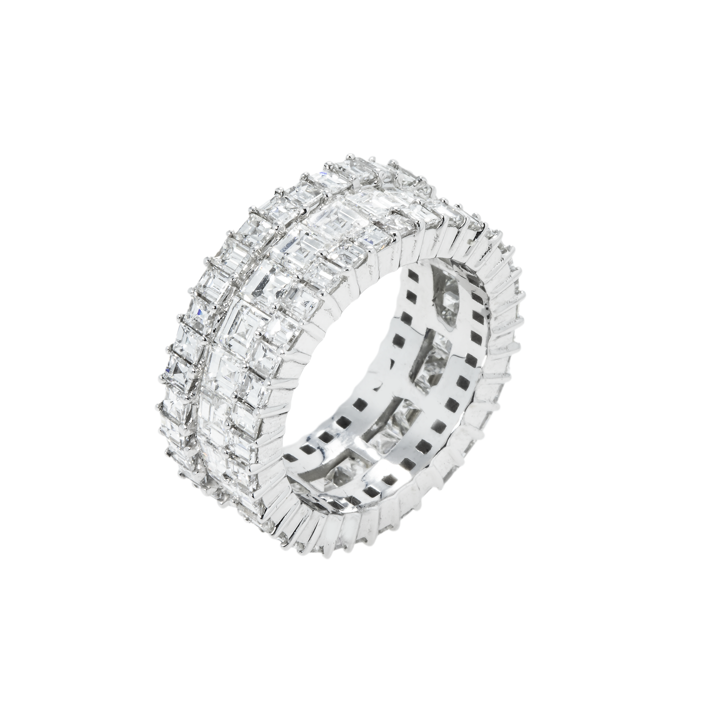 14K White Gold Triple Row Asscher Cut Diamond Eternity Ring 7.74ct (size 7)