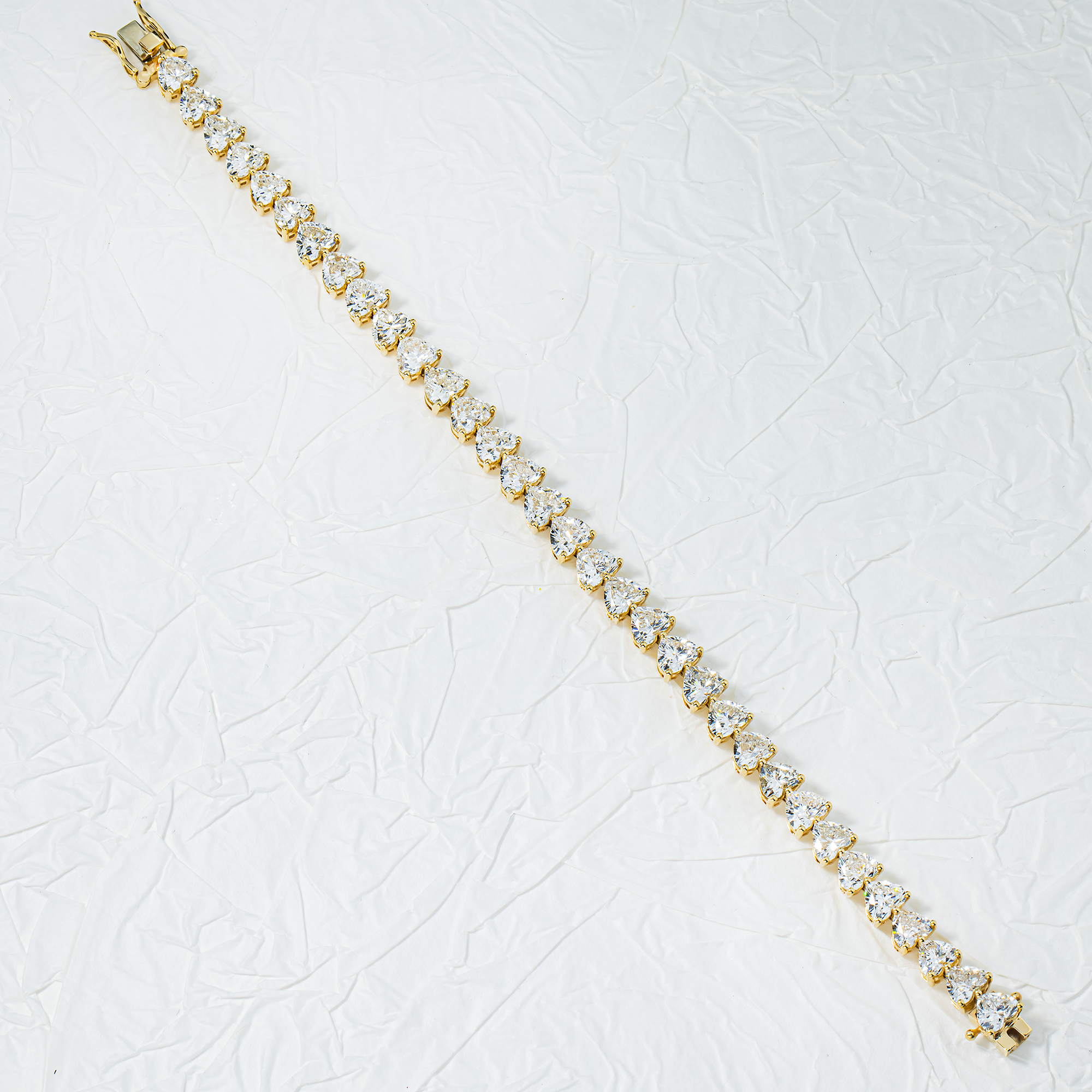 14K Yellow Gold Heart Cut Diamond Tennis Bracelet 17.13ct