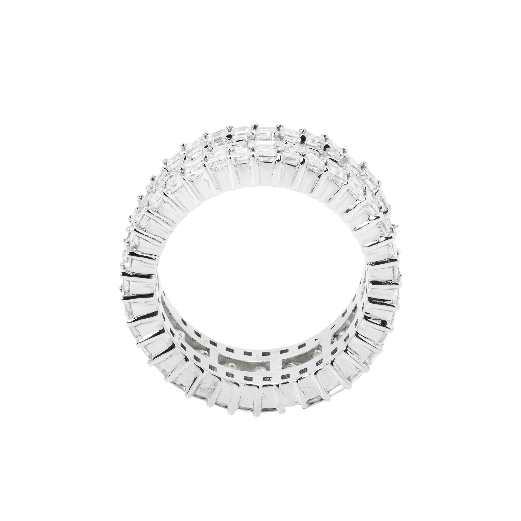 14K White Gold Triple Row Asscher Cut Diamond Eternity Ring 7.74Ct (Size 7) Rings