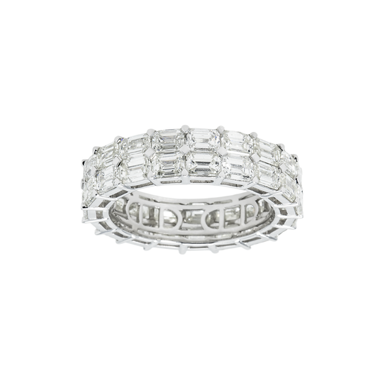 14K White Gold Double Row Emerald Cut Diamond Eternity Ring 7.12ct (size 8)