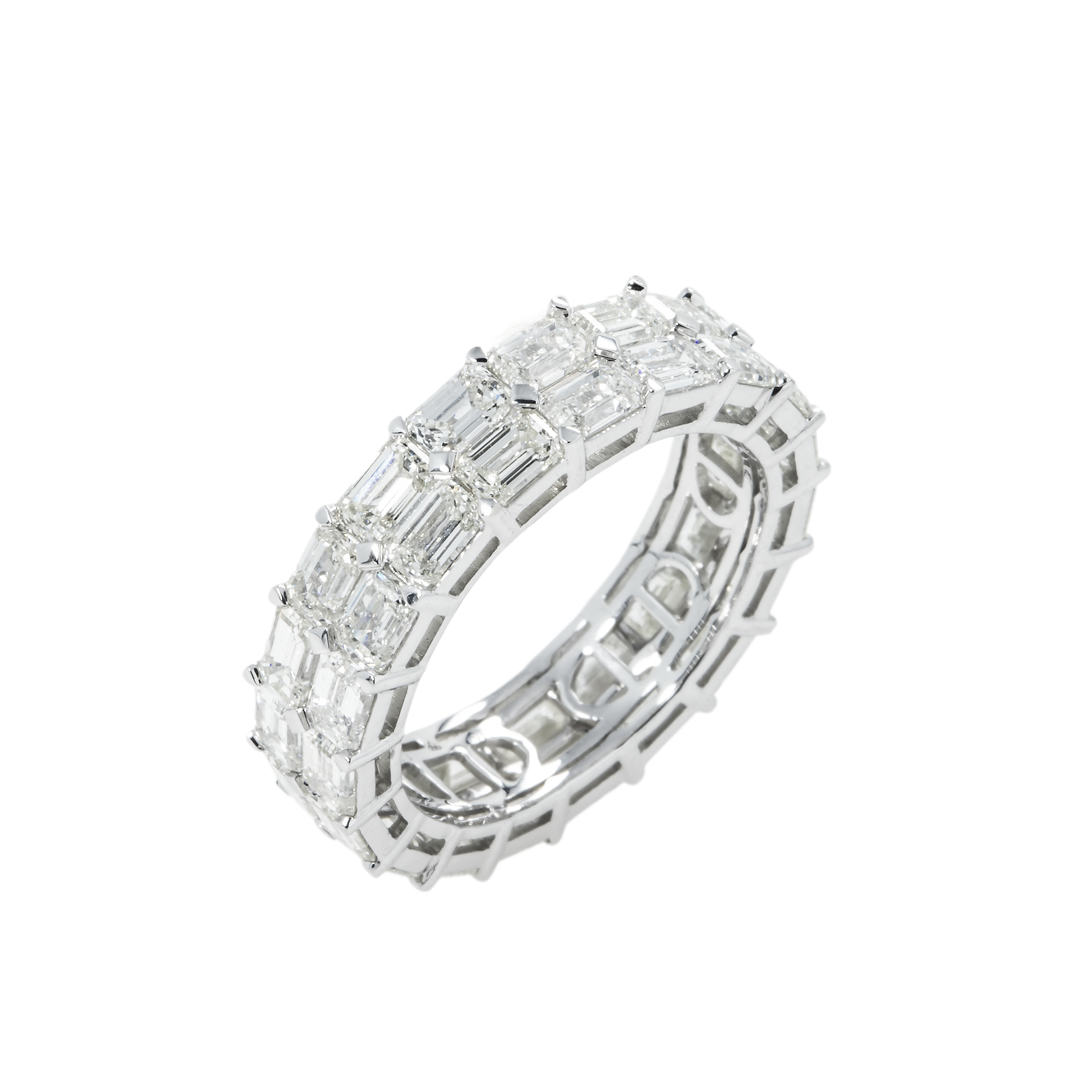 14K White Gold Double Row Emerald Cut Diamond Eternity Ring 7.12Ct (Size 8) Rings