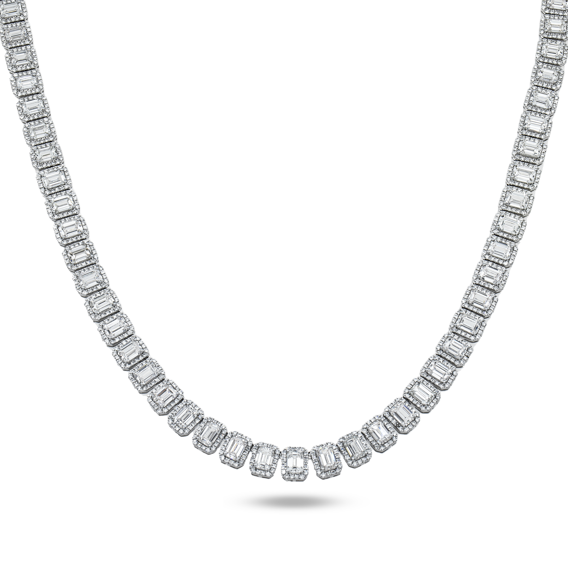 14K White Gold Round & Emerald Cut Diamond Tennis Chain 40.38ct