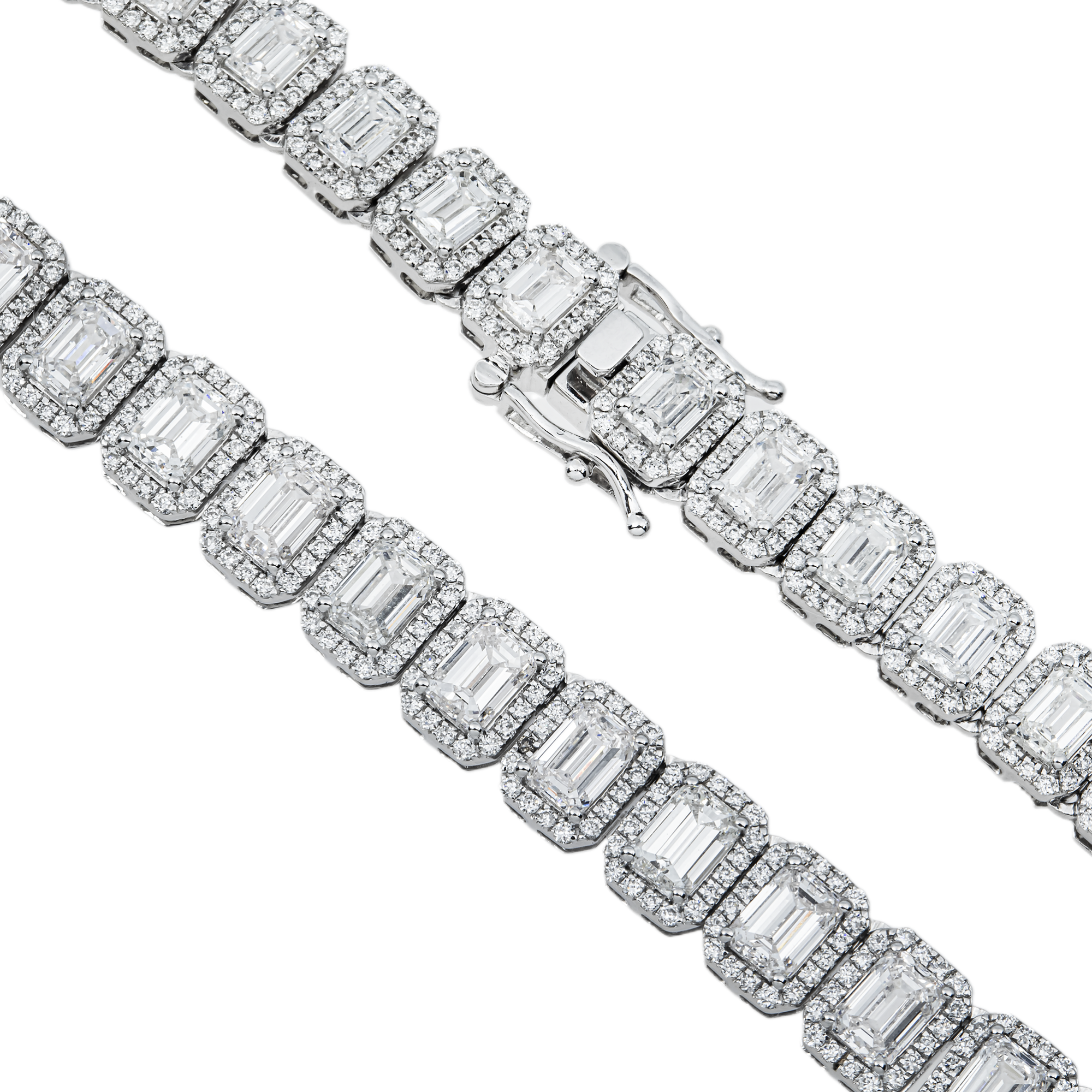 14K White Gold Round & Emerald Cut Diamond Tennis Chain 40.38ct