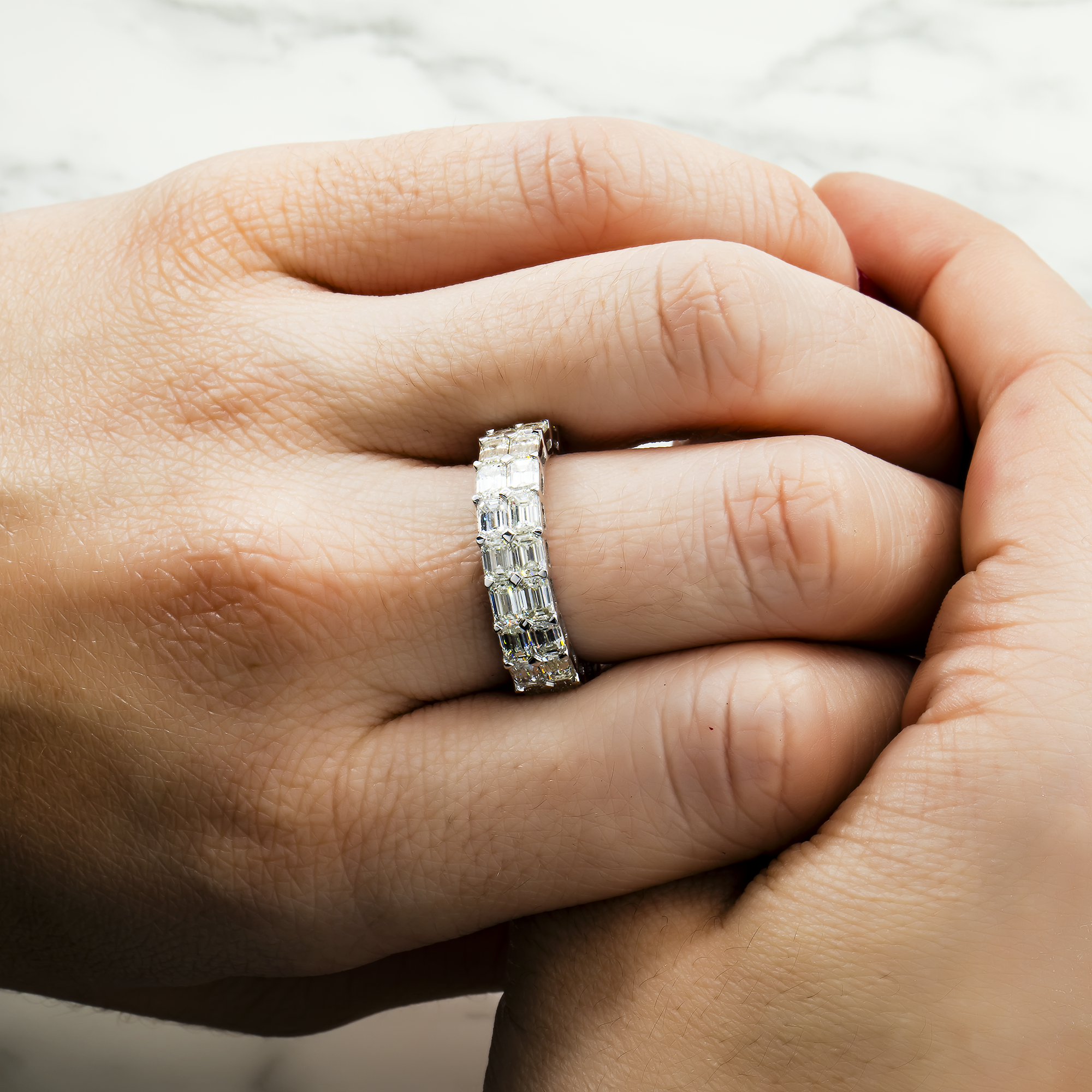 14K White Gold Double Row Emerald Cut Diamond Eternity Ring 7.12Ct (Size 8) Rings