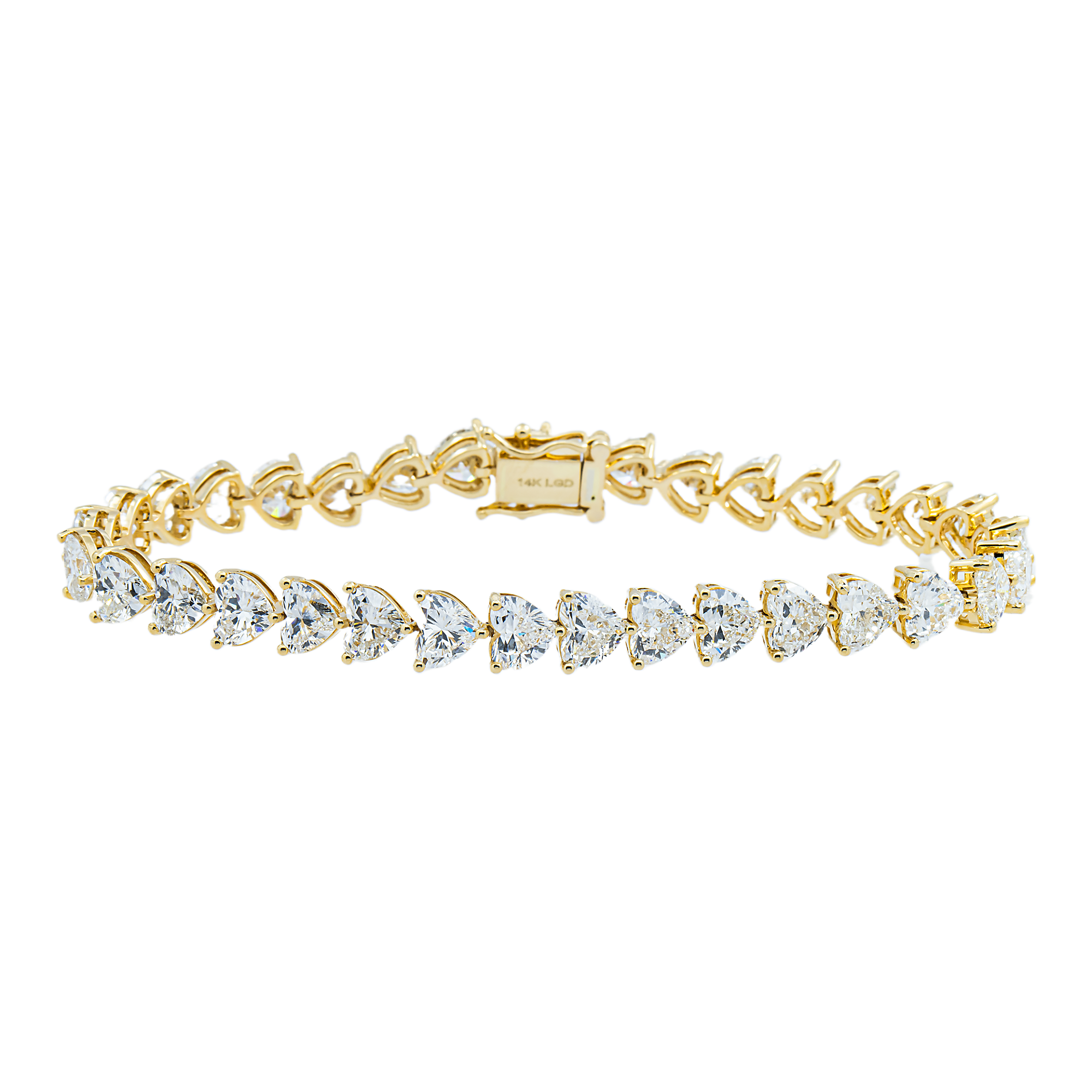 14K Yellow Gold Heart Cut Diamond Tennis Bracelet 17.13ct
