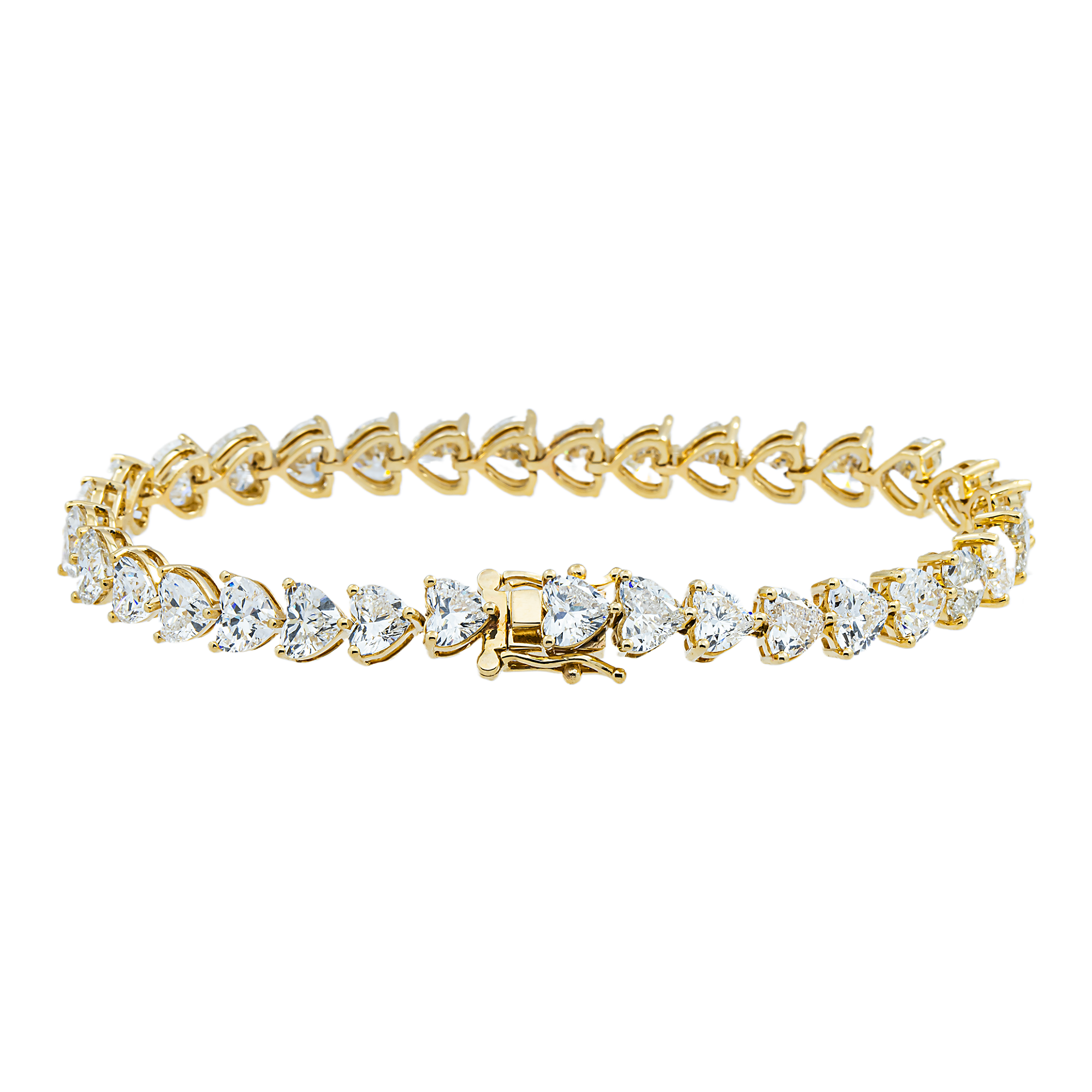14K Yellow Gold Heart Cut Diamond Tennis Bracelet 17.13ct