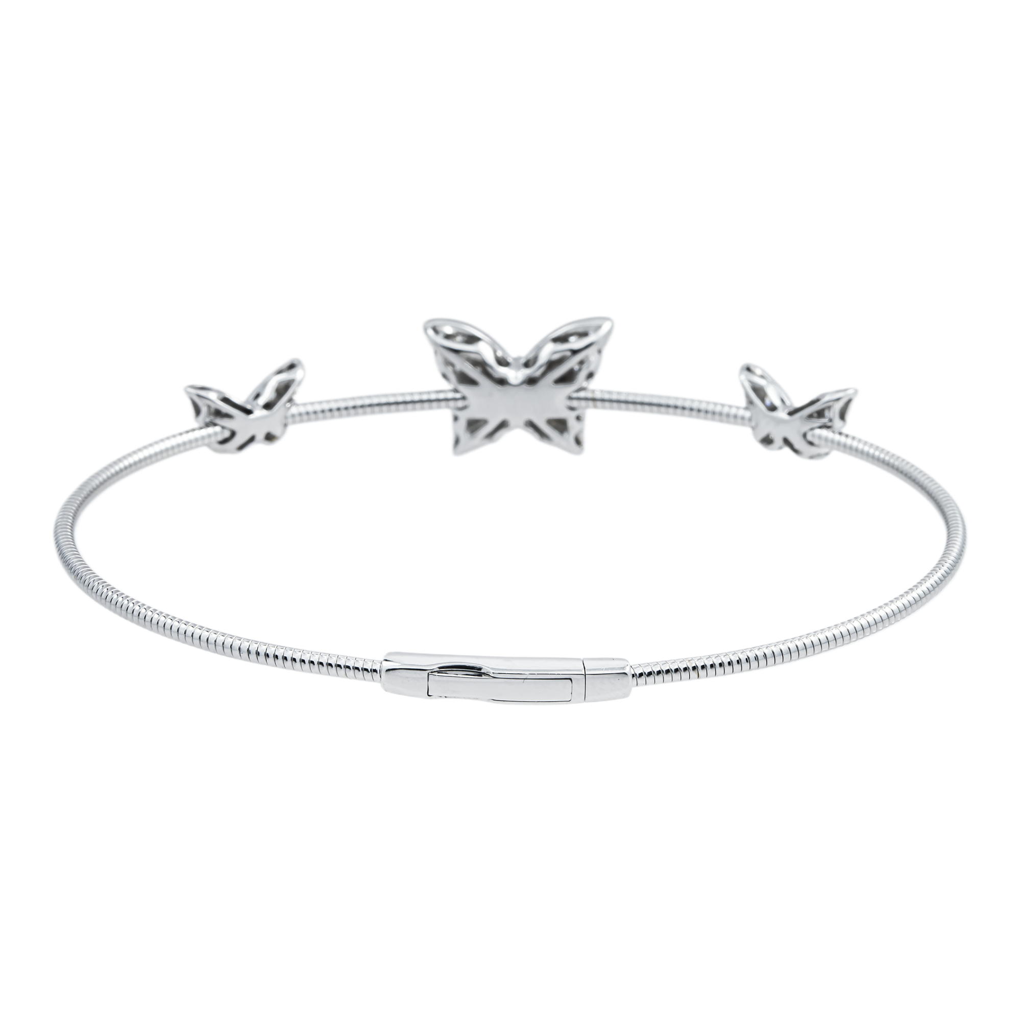 14K White Gold Round Diamond Butterfly Shaped Satellite Bangle Bracelet 0.50ct
