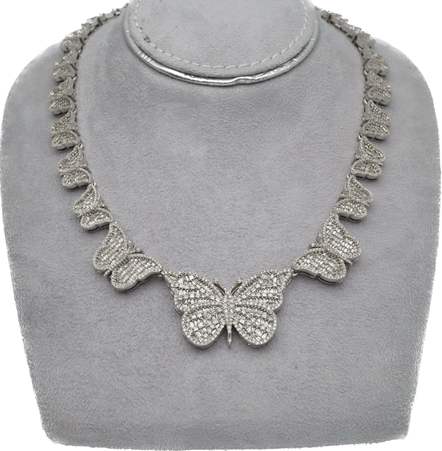 14K White Gold Graduated Baguette Butterfly Chain 12.72ct