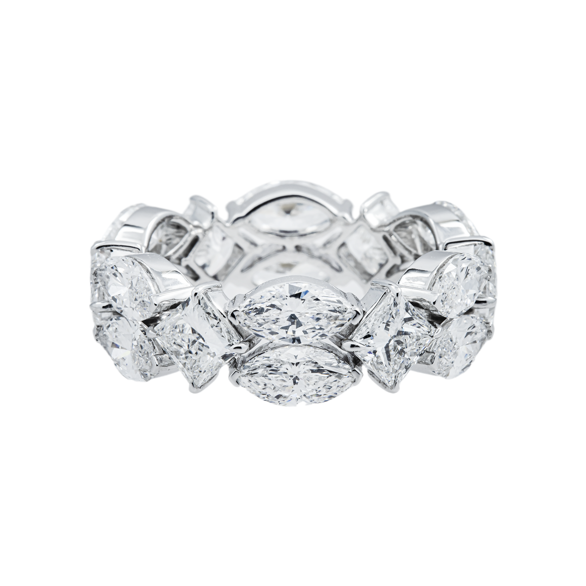 14K White Gold Double Row Marquise & Princess Cut Diamond Eternity Ring 6.39ct (Size 6)