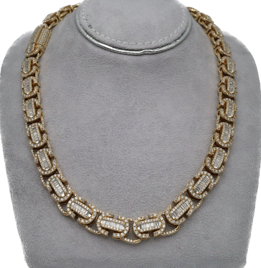 14K Yellow Gold Baguette Link Diamond Chain 24.45ct