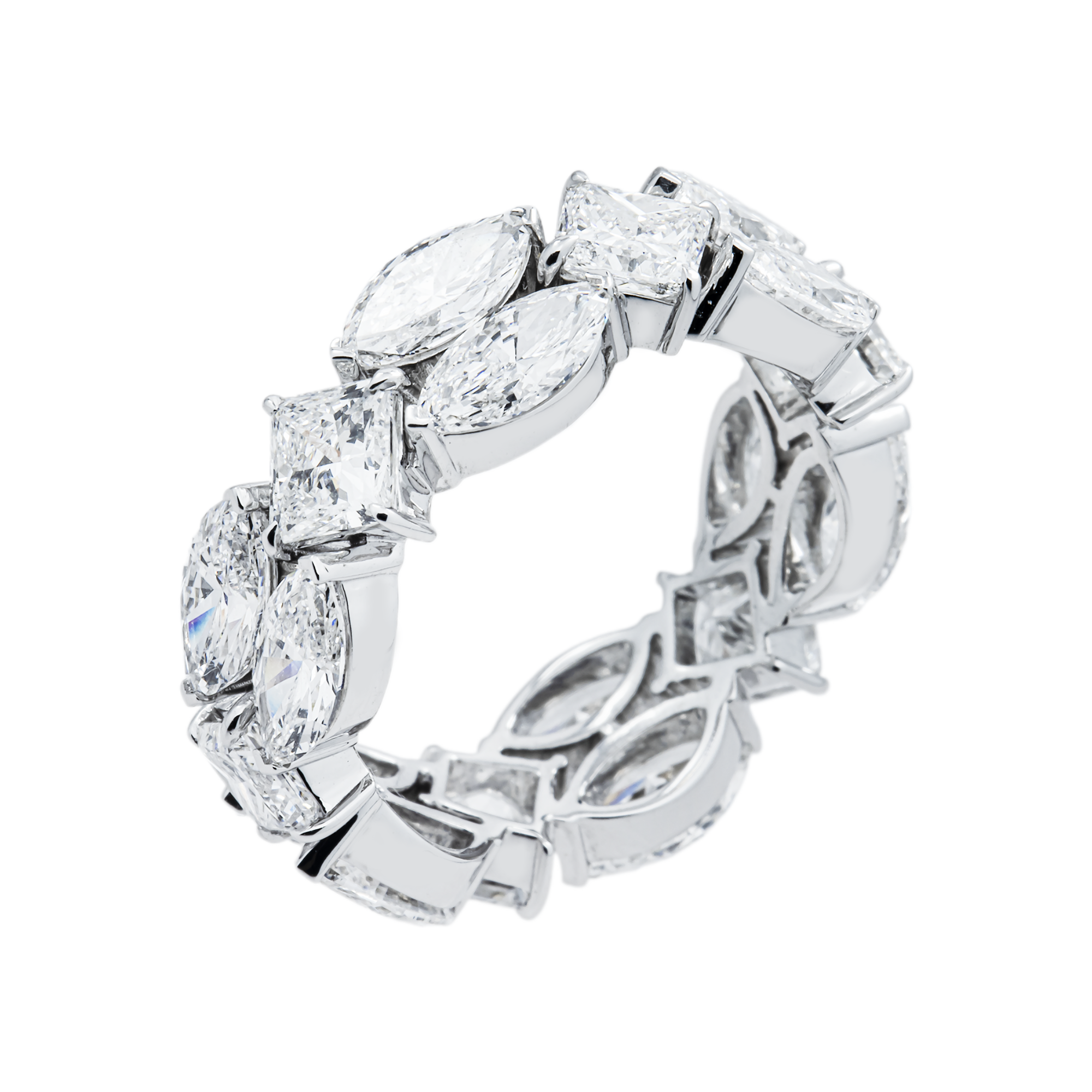 14K White Gold Double Row Marquise & Princess Cut Diamond Eternity Ring 6.39ct (Size 6)