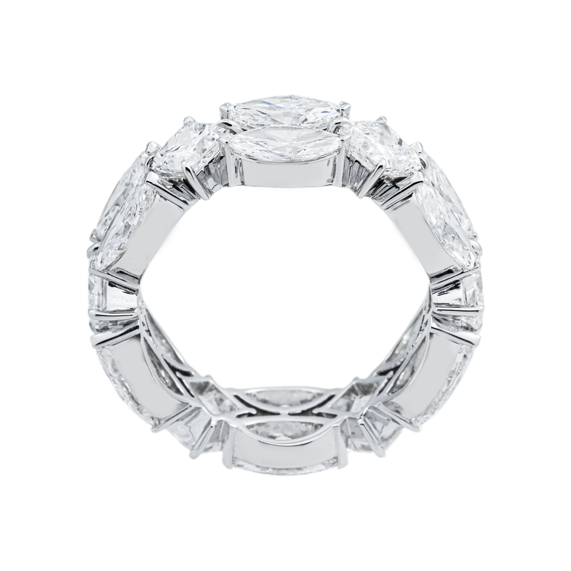 14K White Gold Double Row Marquise & Princess Cut Diamond Eternity Ring 6.39ct (Size 6)