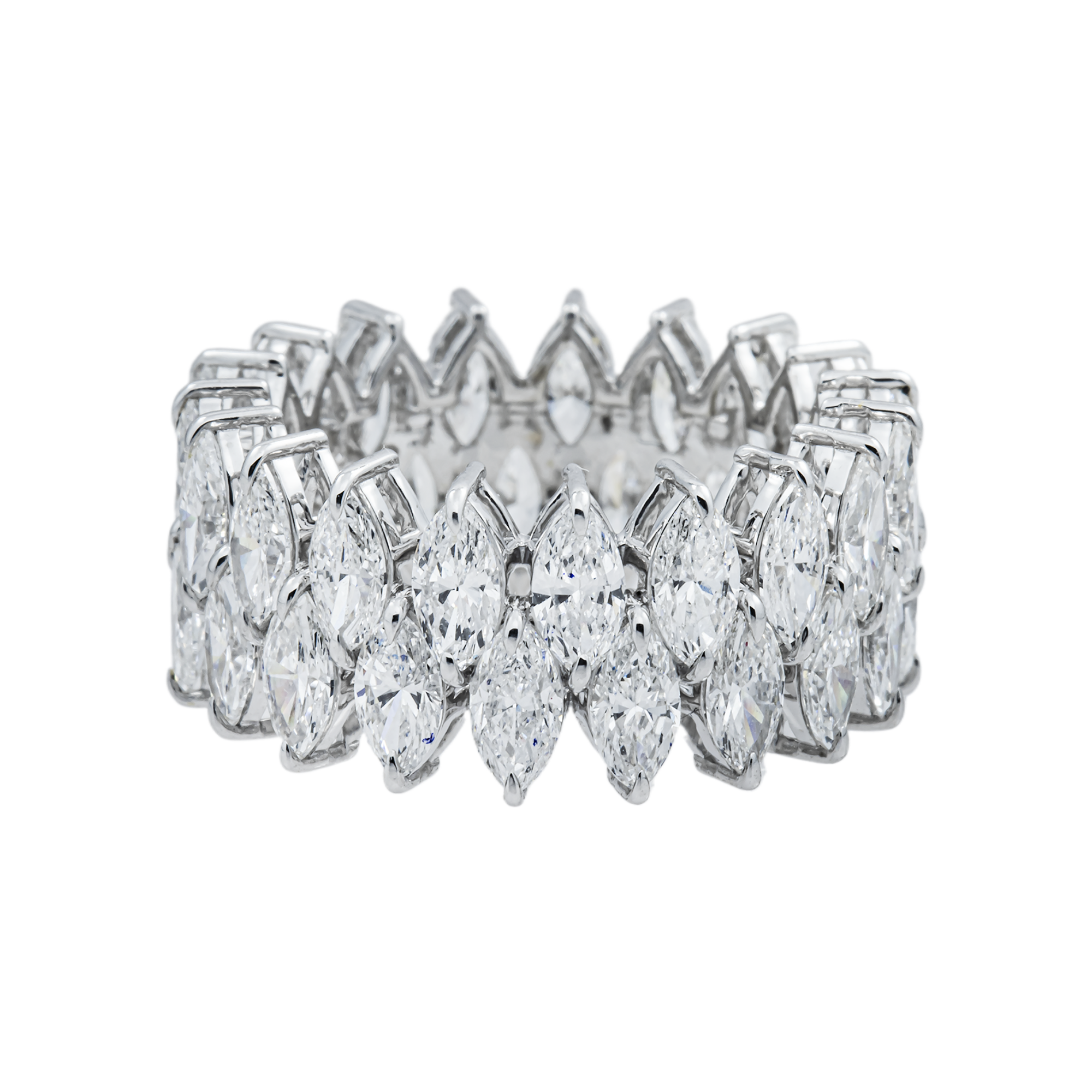 14K White Gold Double Row Marquise Cut Diamond Eternity Ring 6.24ct (Size 6)