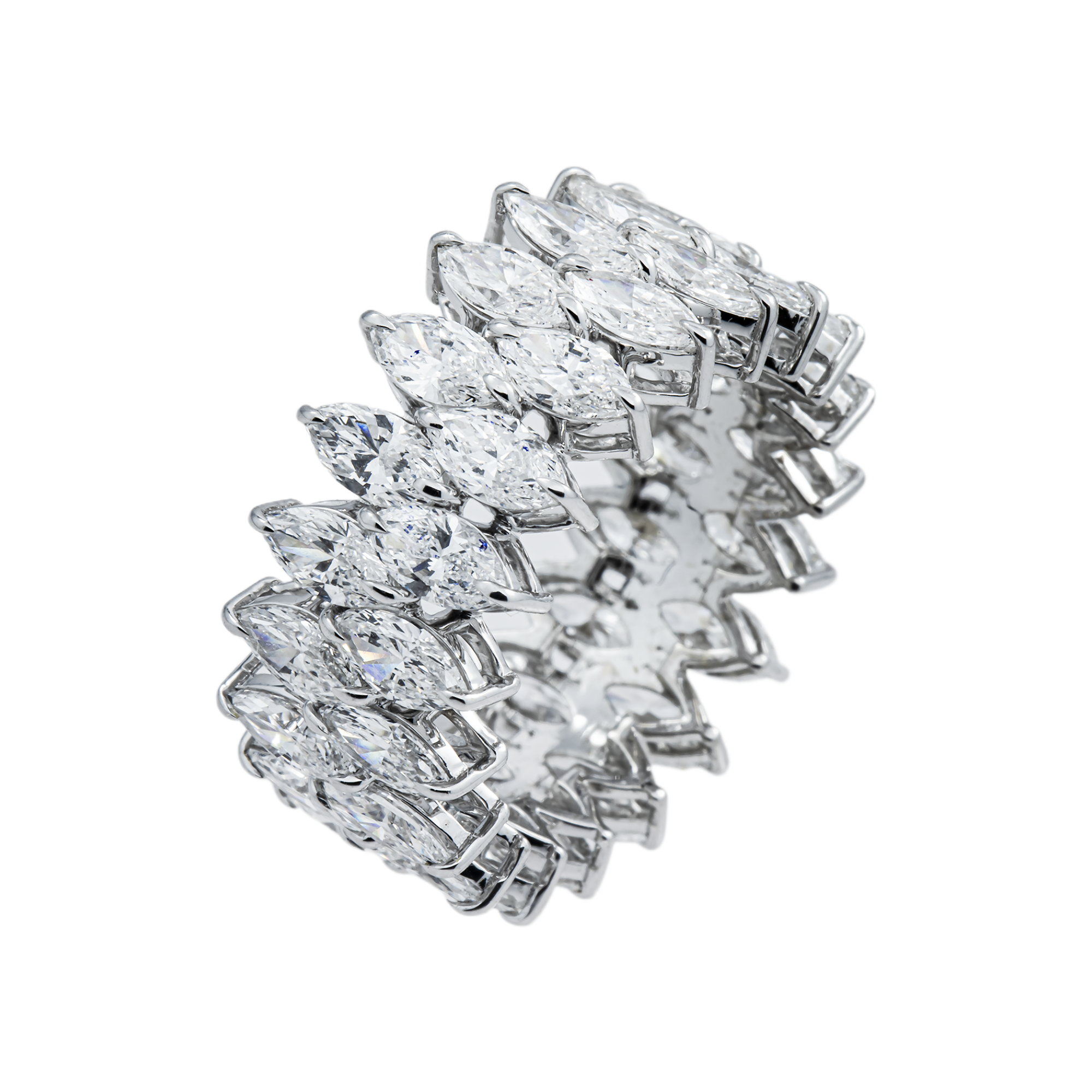 14K White Gold Double Row Marquise Cut Diamond Eternity Ring 6.24ct (Size 6)