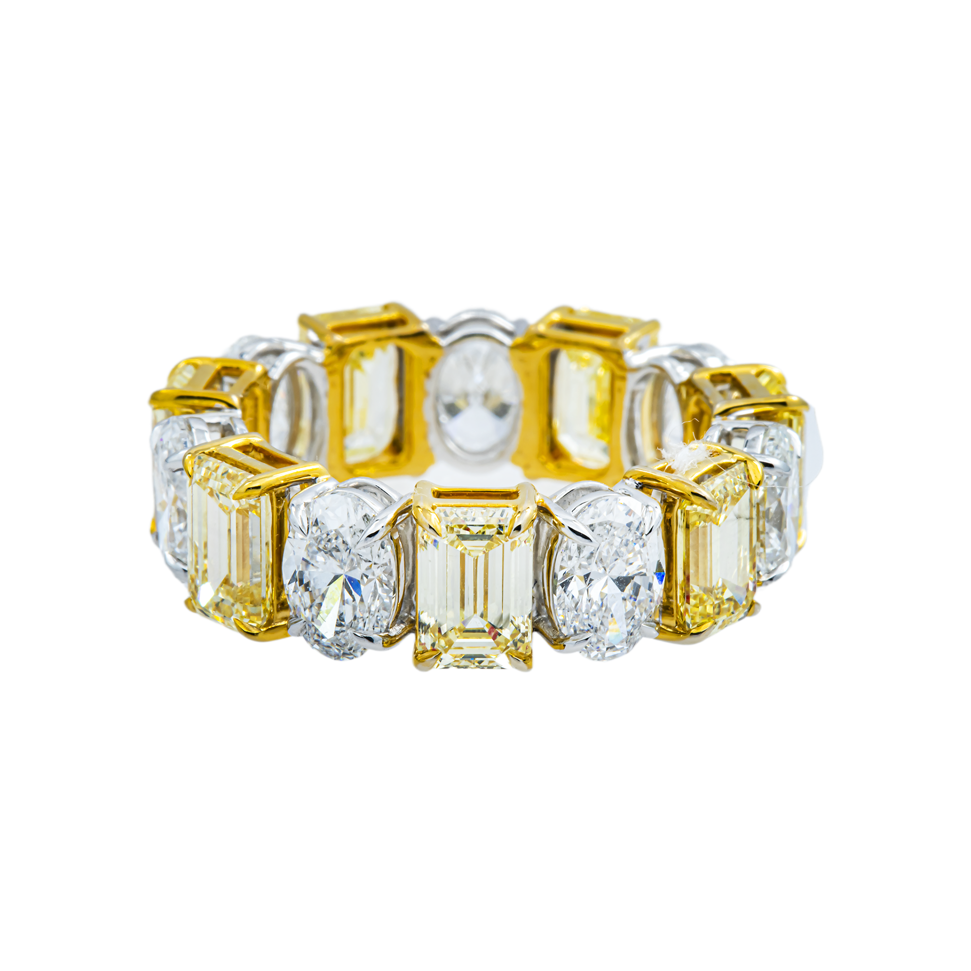 14K Two Tone Multi Cut Fancy Yellow & White Diamond Eternity Ring 8.16ct (Size 6)