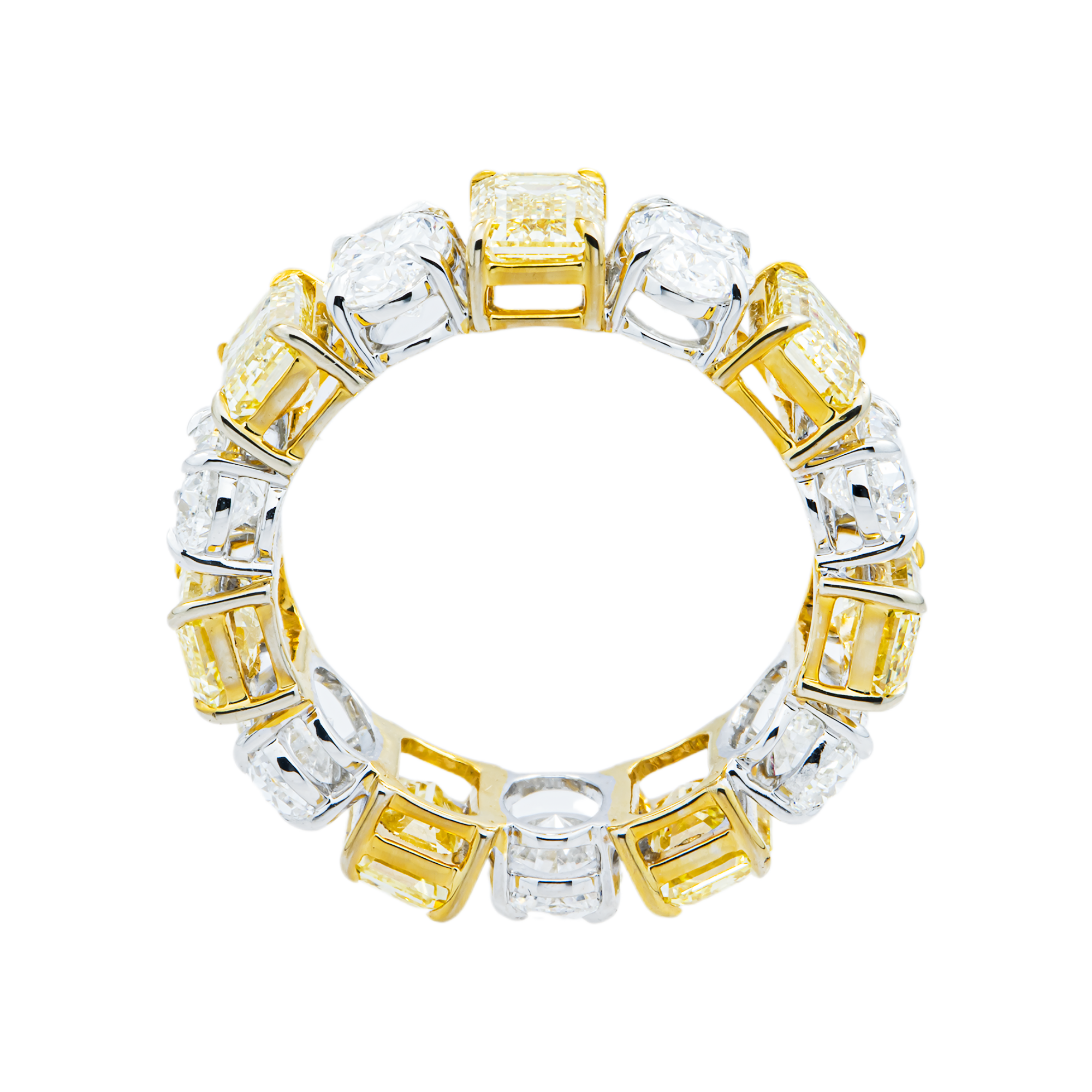 14K Two Tone Multi Cut Fancy Yellow & White Diamond Eternity Ring 8.16ct (Size 6)