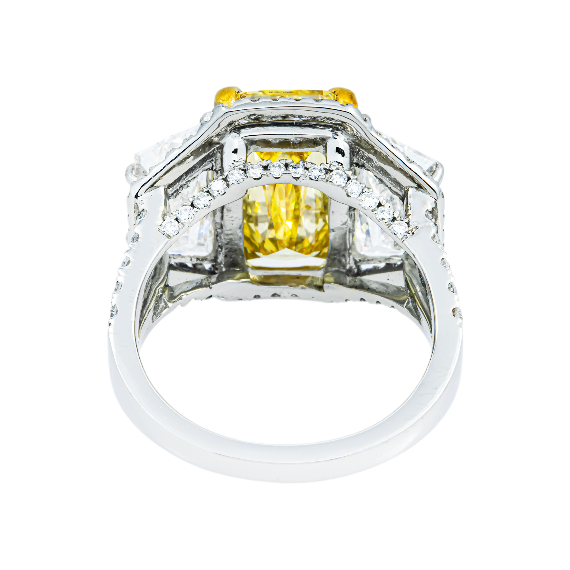 14K White Gold 5.15ct Emerald Fancy Yellow & White Diamond Ring 9.25ctw