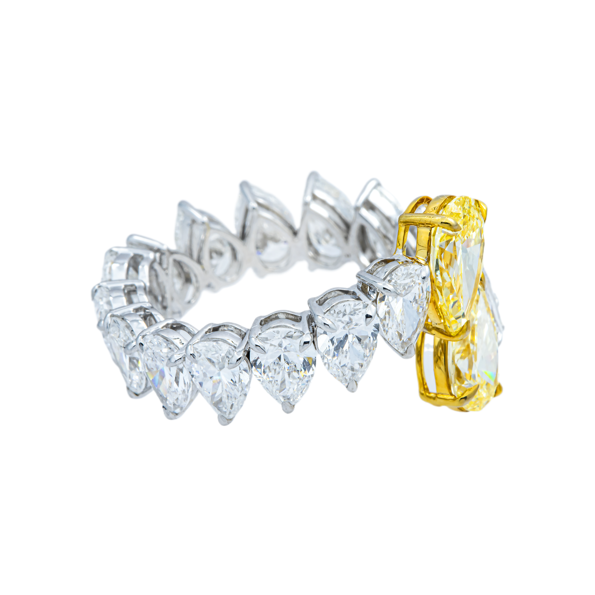 14K Two Tone Pear Cut Fancy Yellow & White Diamond Wrap Ring 6.82ct