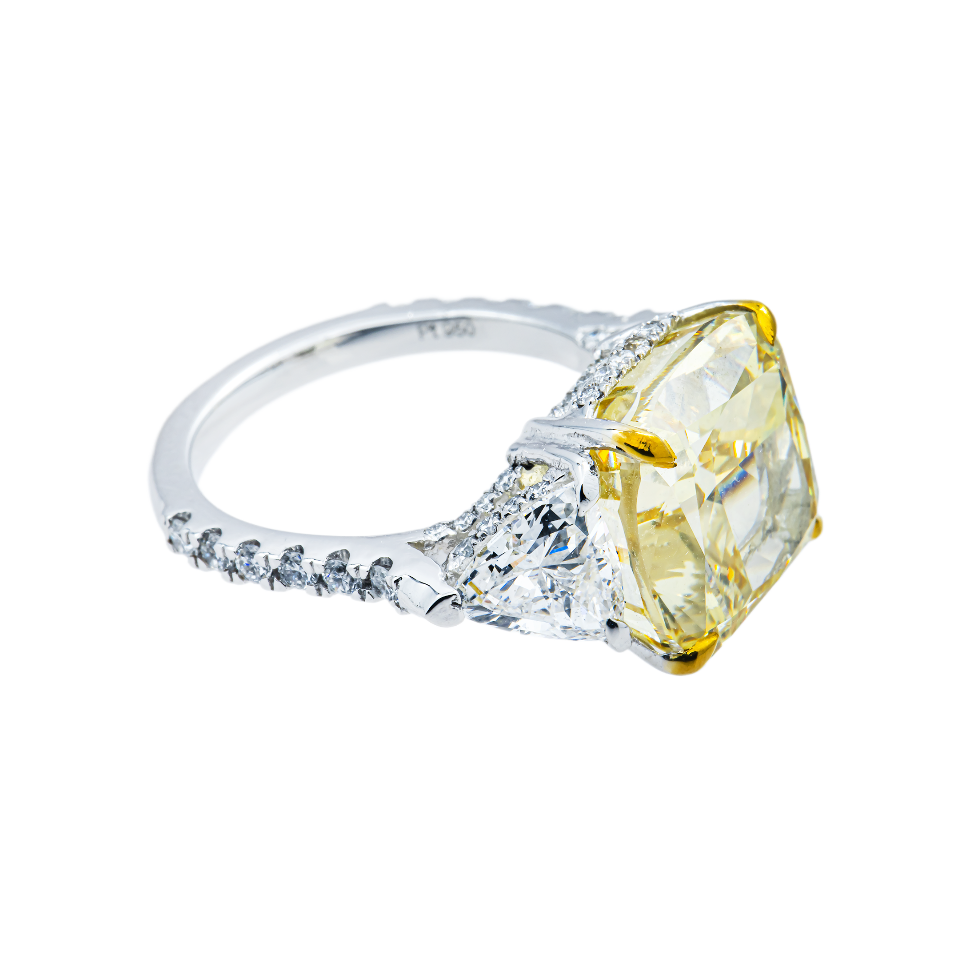 18K White Gold 11.02ct Fancy Yellow & White Diamond Ring 14.54ctw
