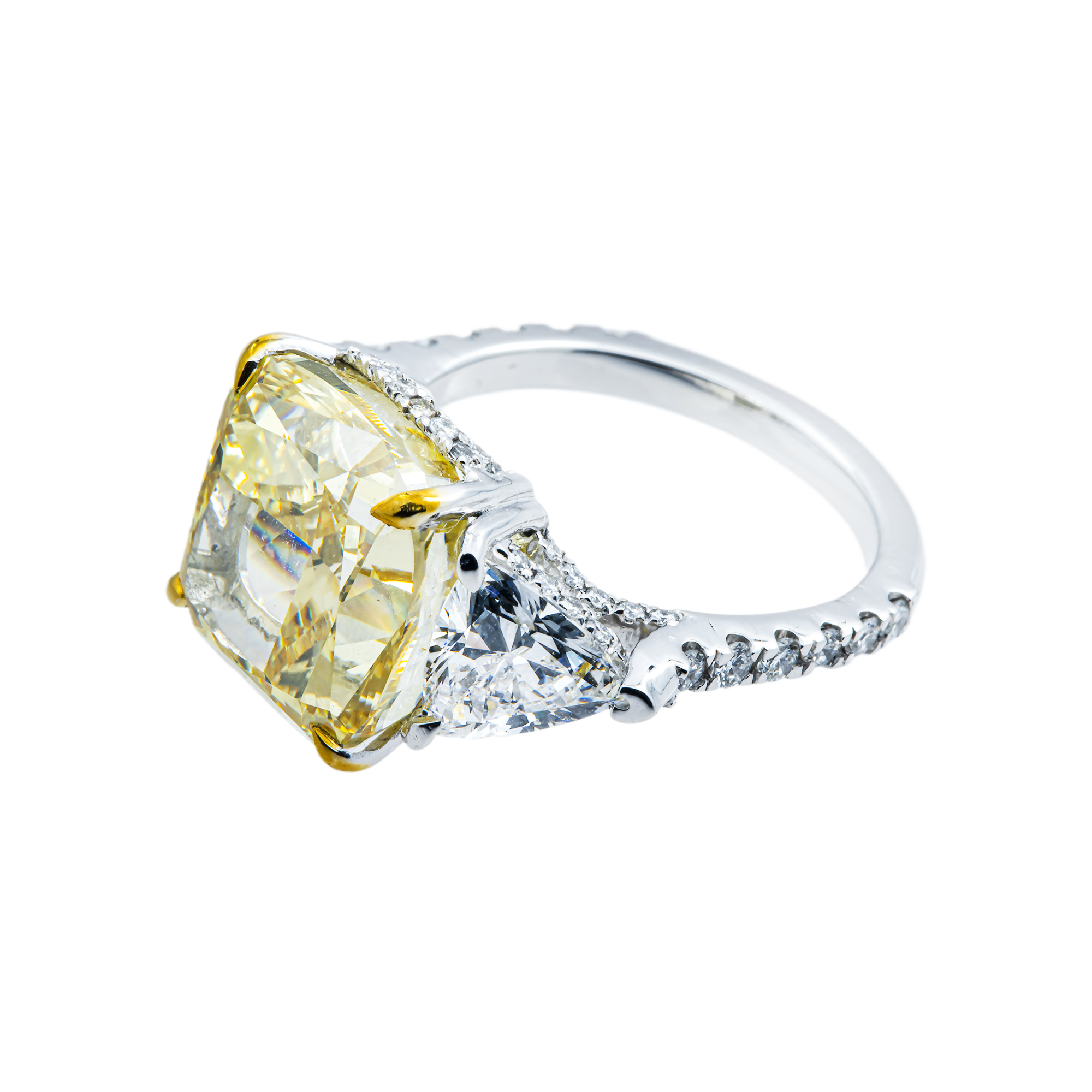 18K White Gold 11.02ct Fancy Yellow & White Diamond Ring 14.54ctw