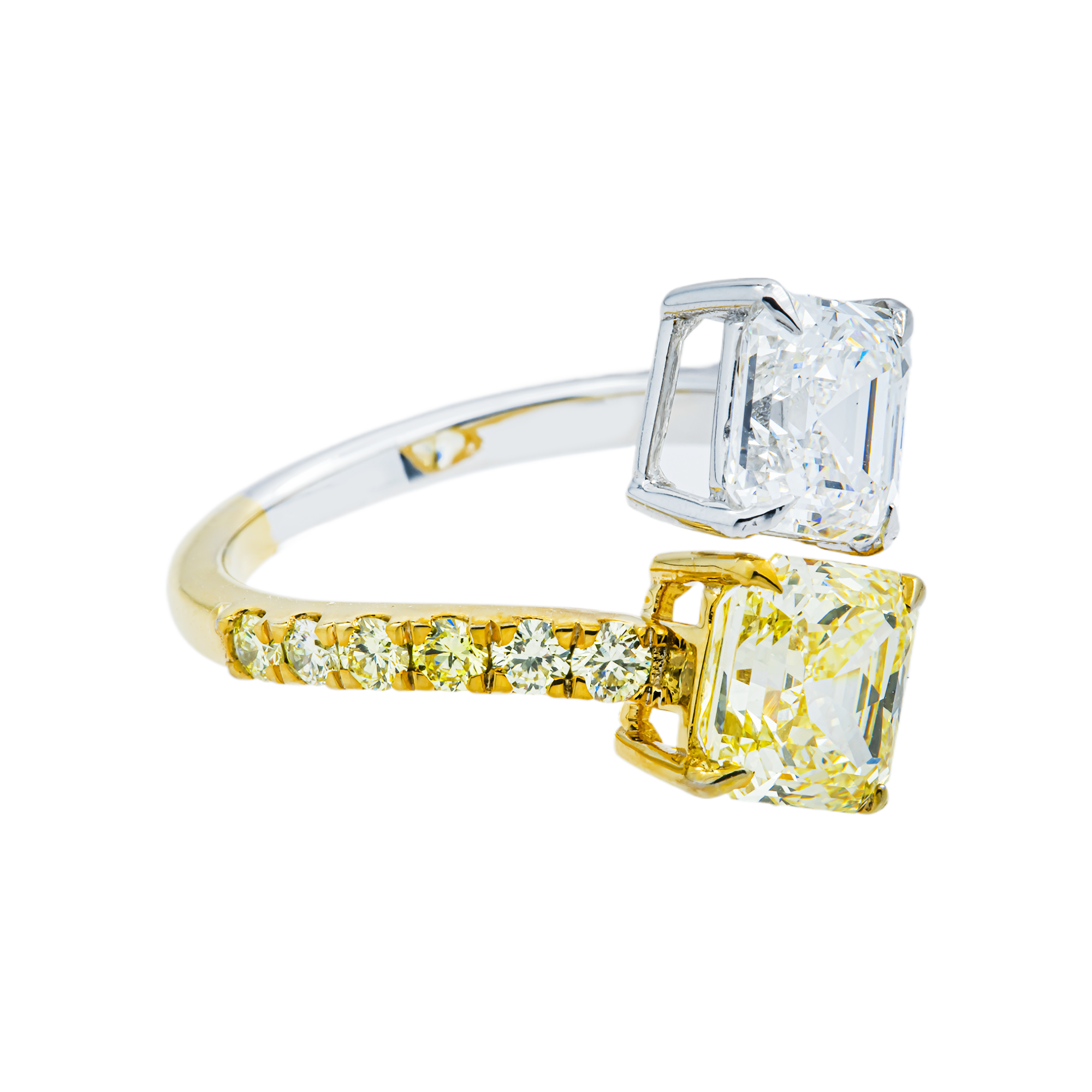 14K Two Tone Multi Cut Fancy Yellow & White Diamond Wrap Ring 4.20ct
