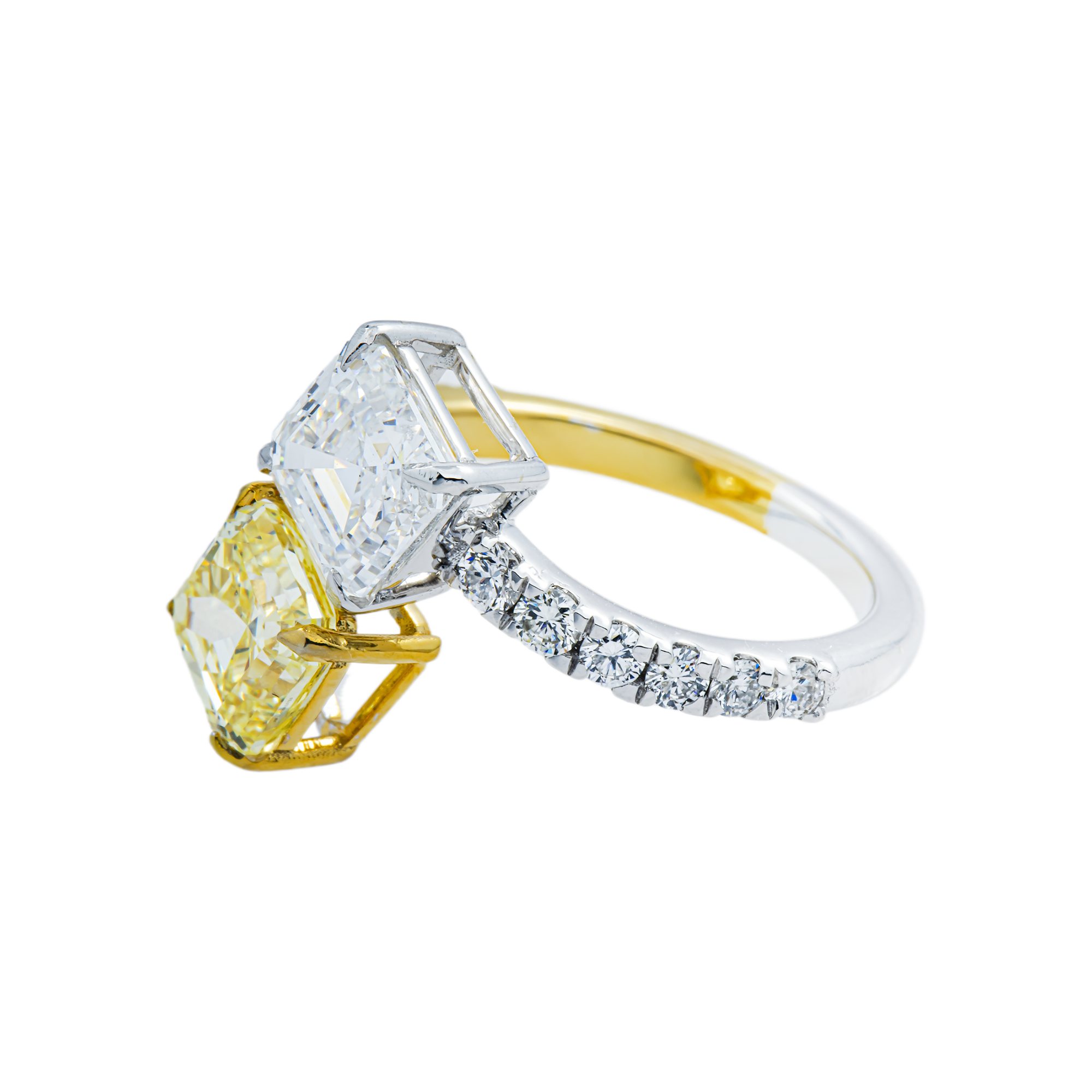 14K Two Tone Multi Cut Fancy Yellow & White Diamond Wrap Ring 4.20ct