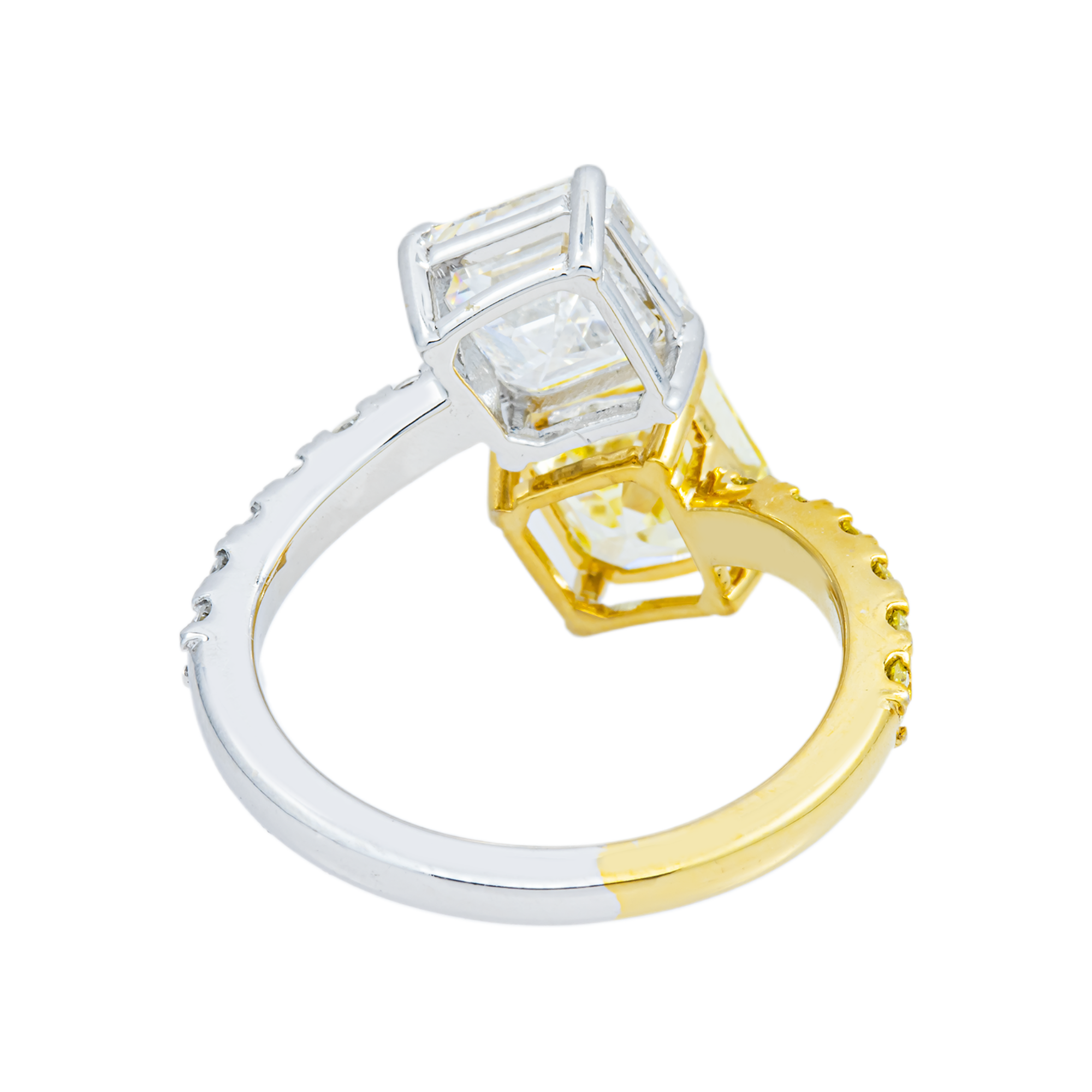 14K Two Tone Multi Cut Fancy Yellow & White Diamond Wrap Ring 4.20ct