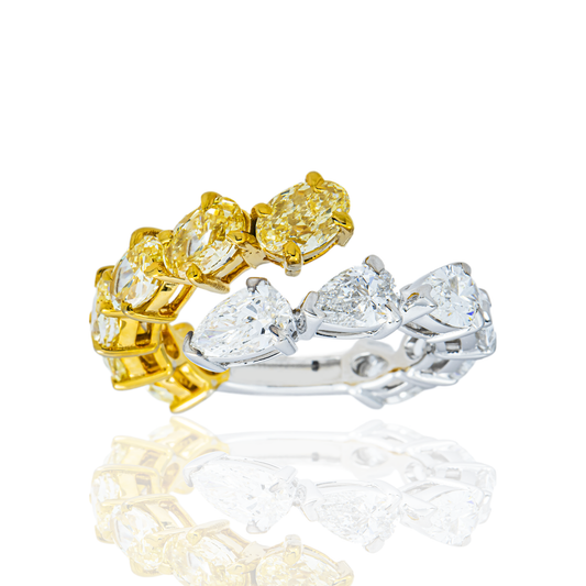 14K Two Tone Multi Cut Fancy Yellow & White Diamond Wrap Ring 4.29ct