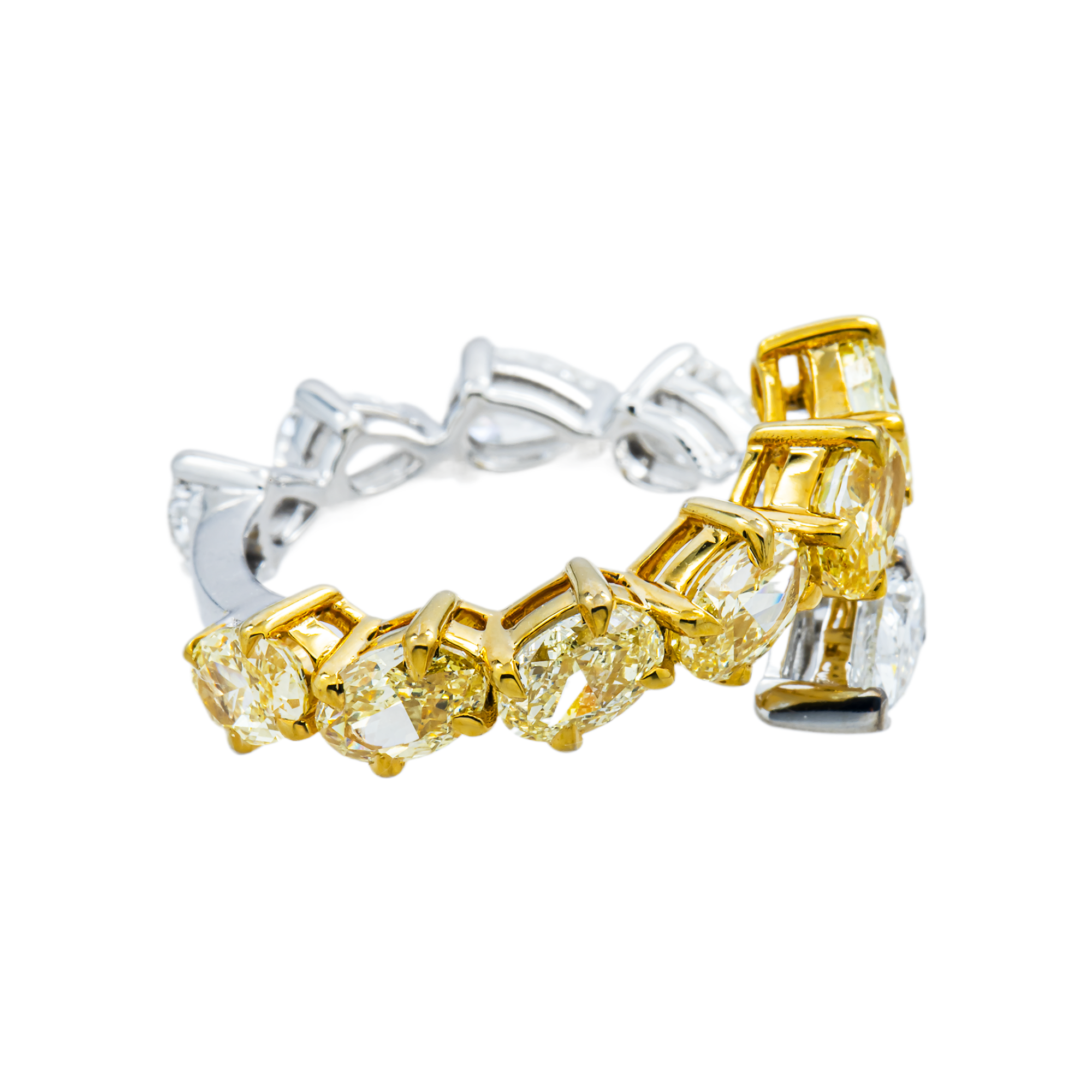 14K Two Tone Multi Cut Fancy Yellow & White Diamond Wrap Ring 4.29ct