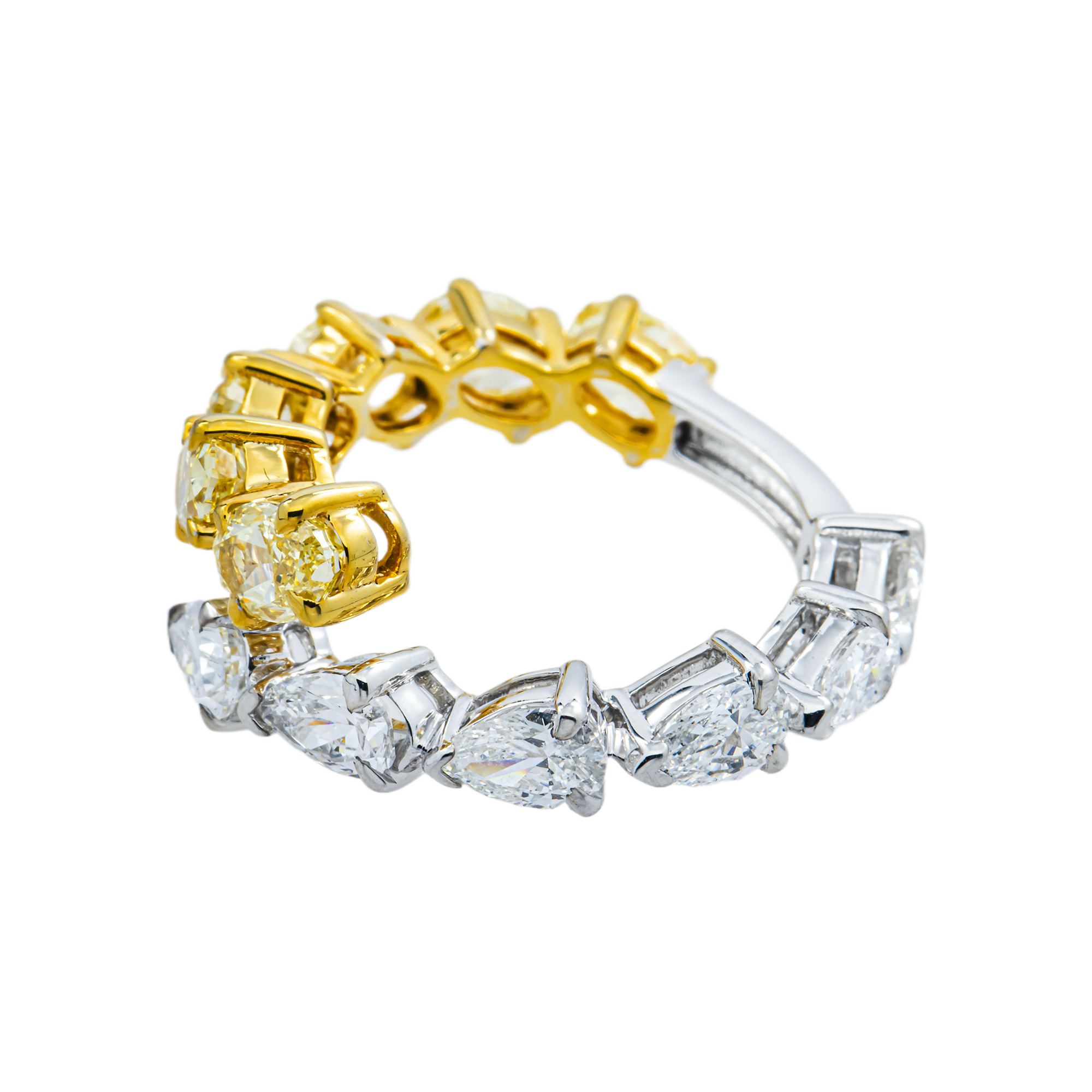 14K Two Tone Multi Cut Fancy Yellow & White Diamond Wrap Ring 4.29ct