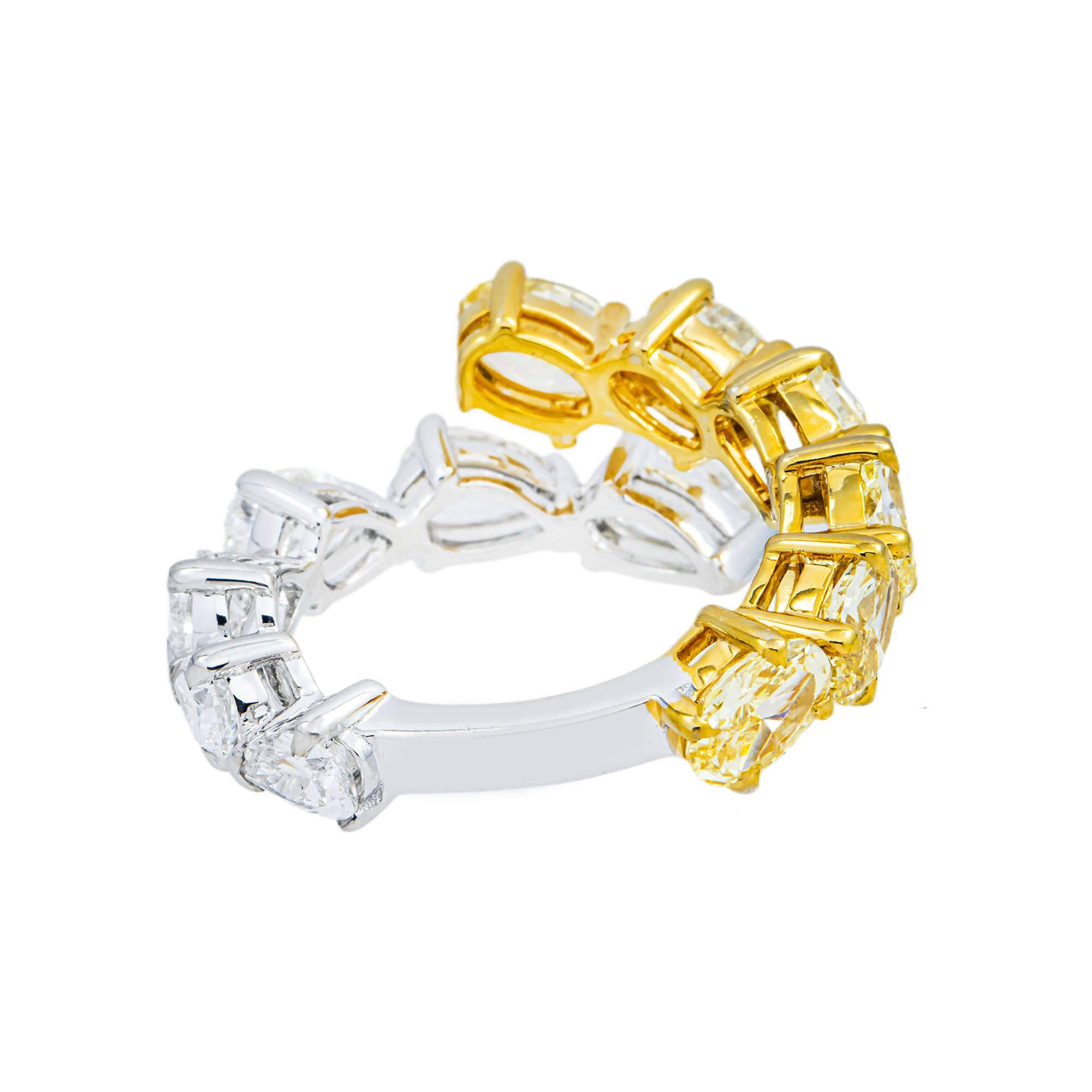 14K Two Tone Multi Cut Fancy Yellow & White Diamond Wrap Ring 4.29ct