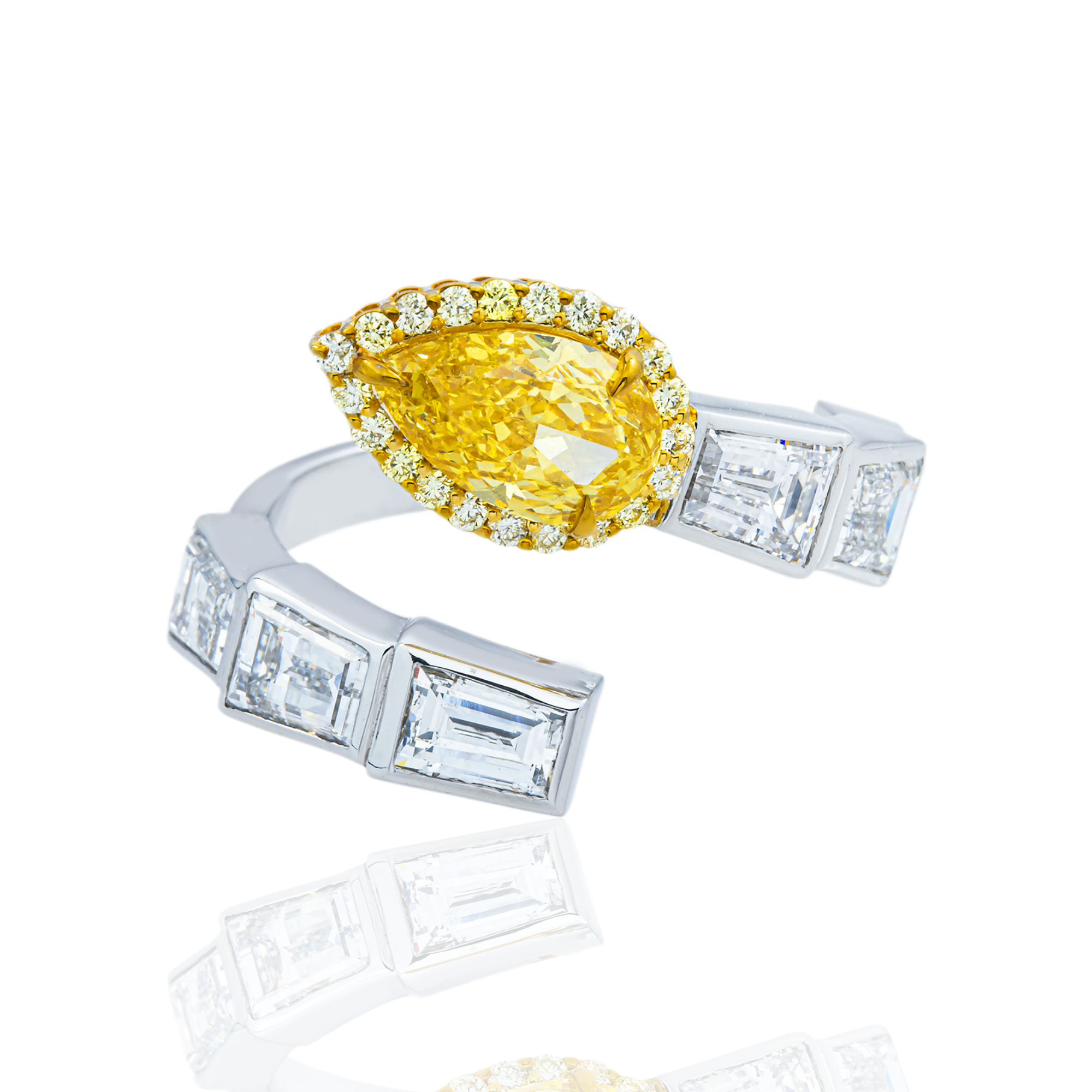 14K Two Tone Multi Cut Fancy Yellow & White Diamond Wrap Ring 4.06ct