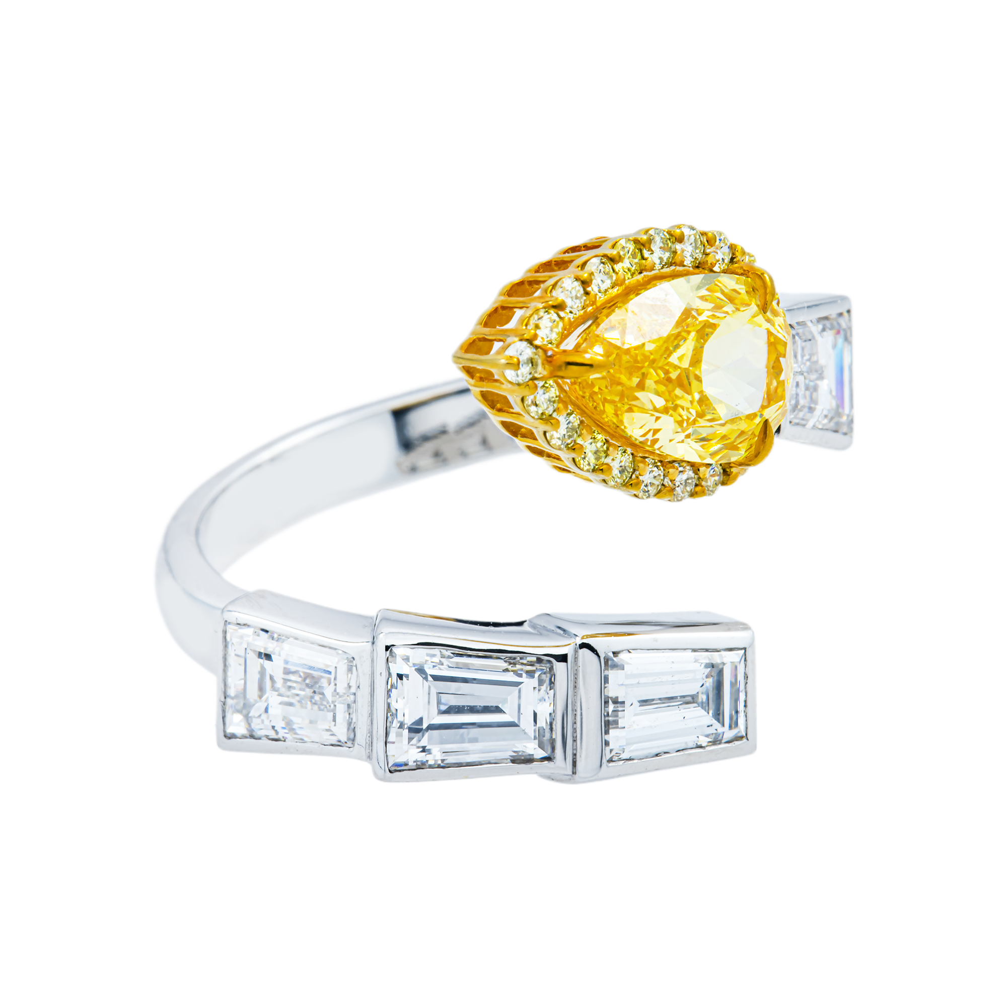 14K Two Tone Multi Cut Fancy Yellow & White Diamond Wrap Ring 4.06ct