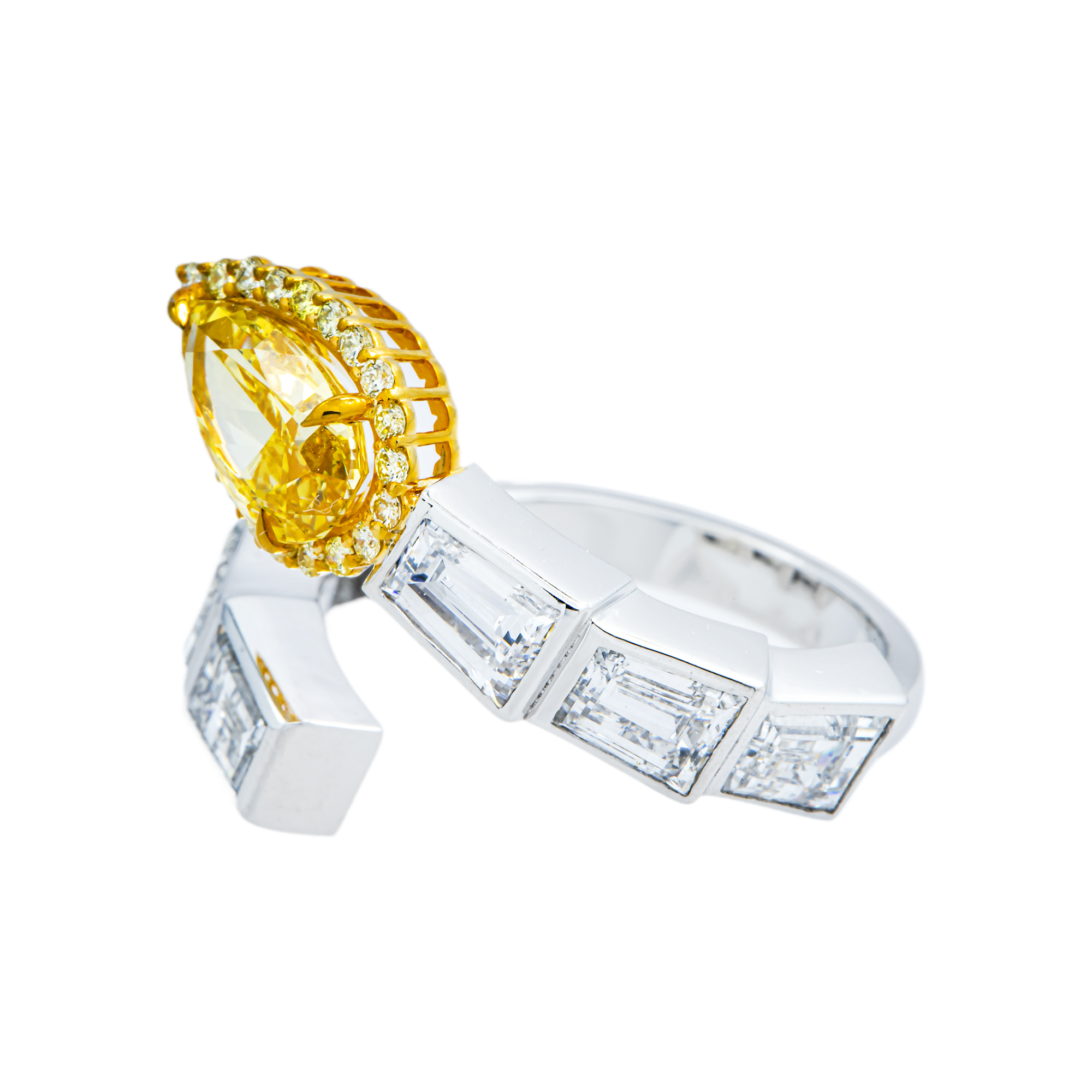 14K Two Tone Multi Cut Fancy Yellow & White Diamond Wrap Ring 4.06ct