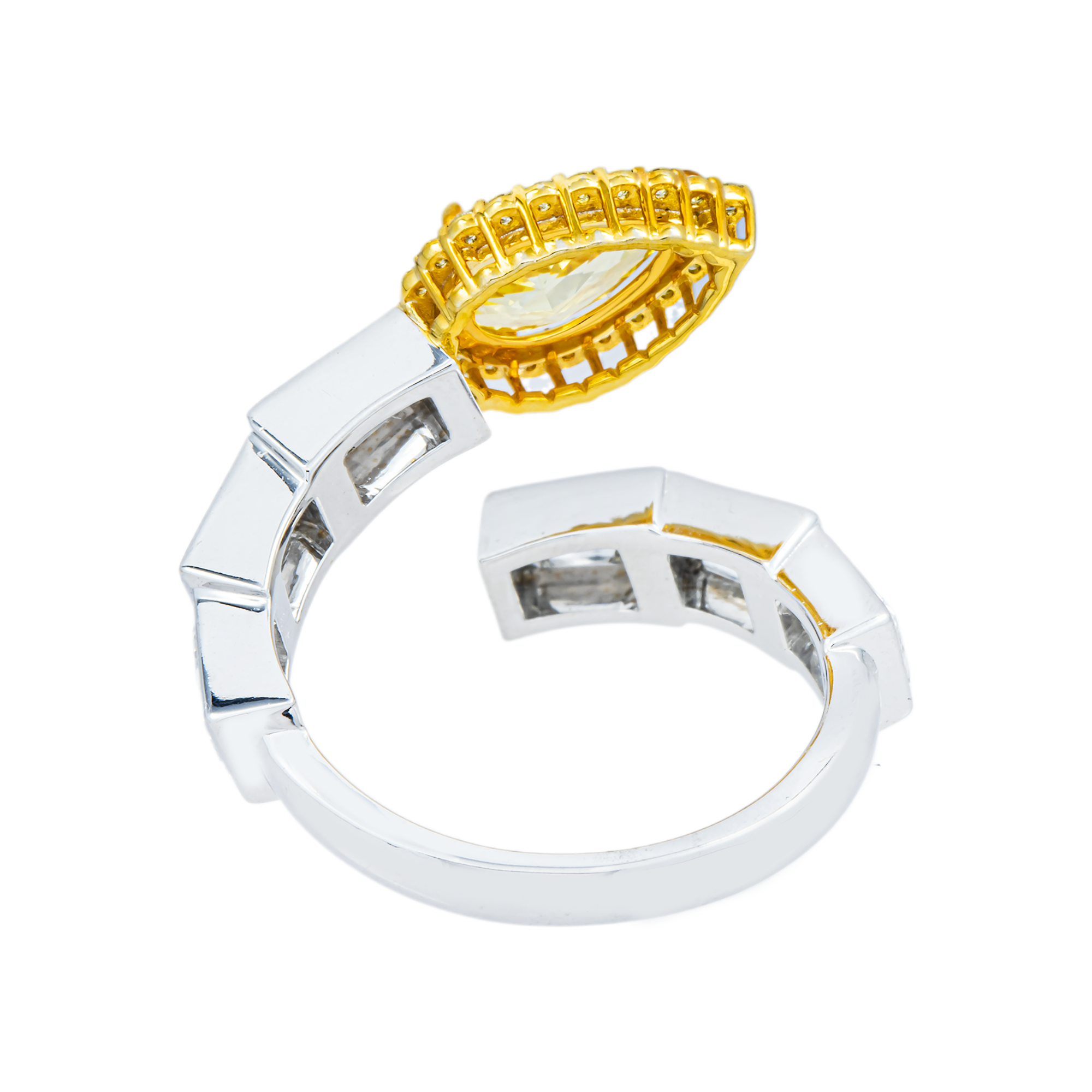 14K Two Tone Multi Cut Fancy Yellow & White Diamond Wrap Ring 4.06ct