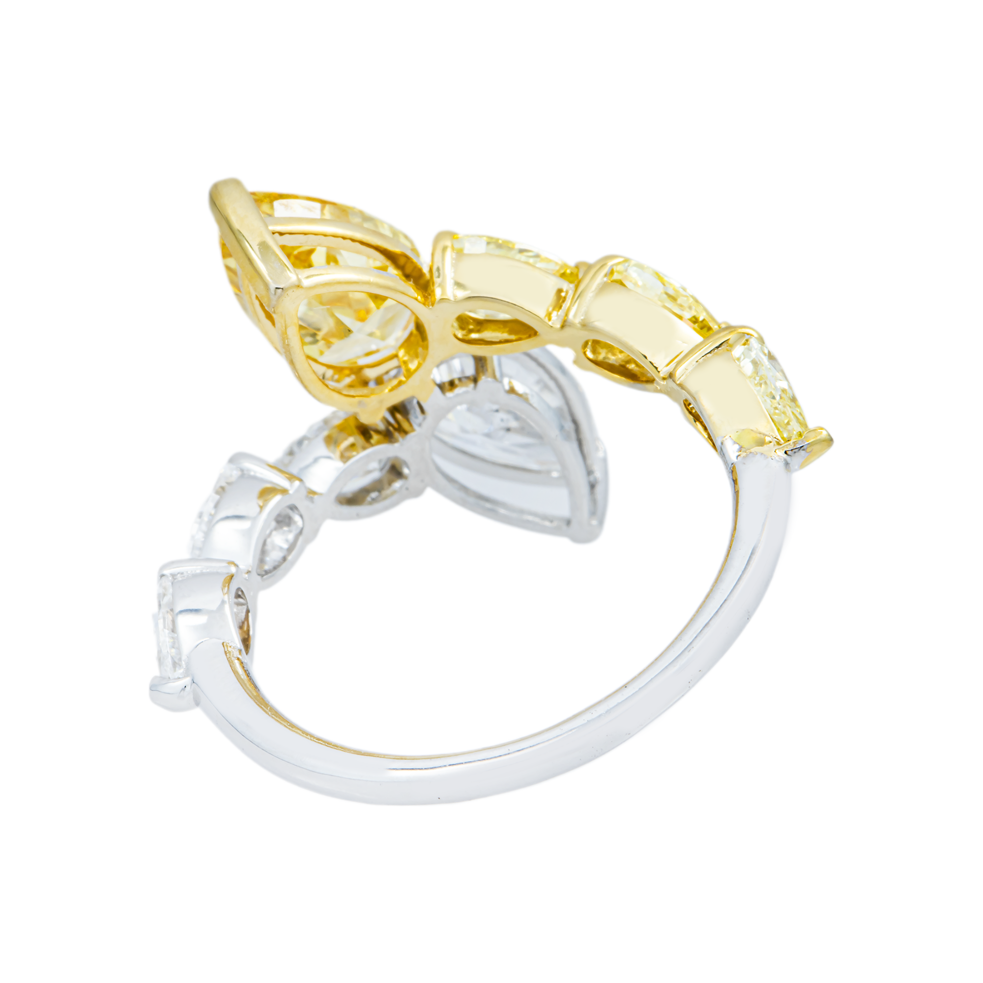 14K Two Tone Pear Cut Fancy Yellow & White Diamond Wrap Ring 4.35ct