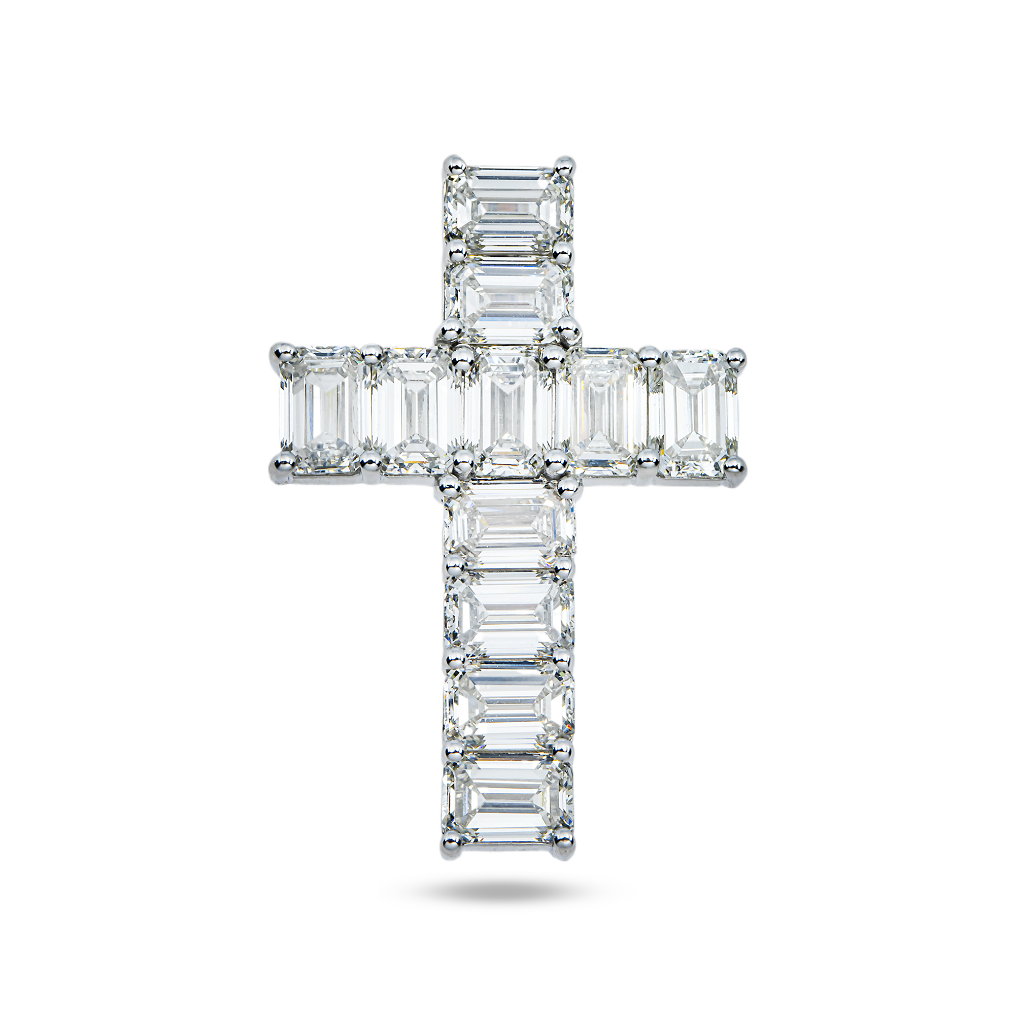 14K White Gold Emerald Cut Diamond Cross Pendant 8.39ct