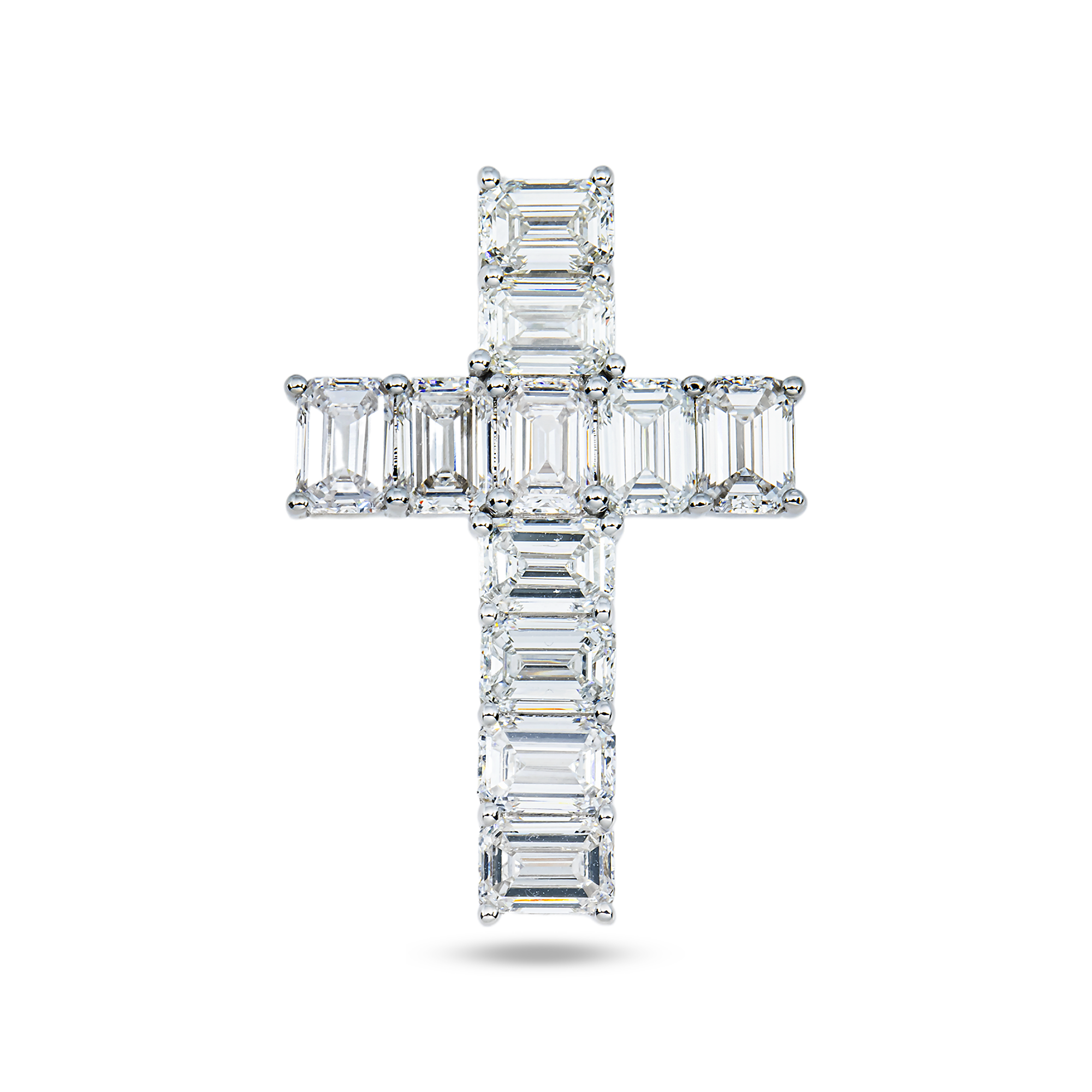 14K White Gold Emerald Cut Diamond Cross Pendant 5.51ct