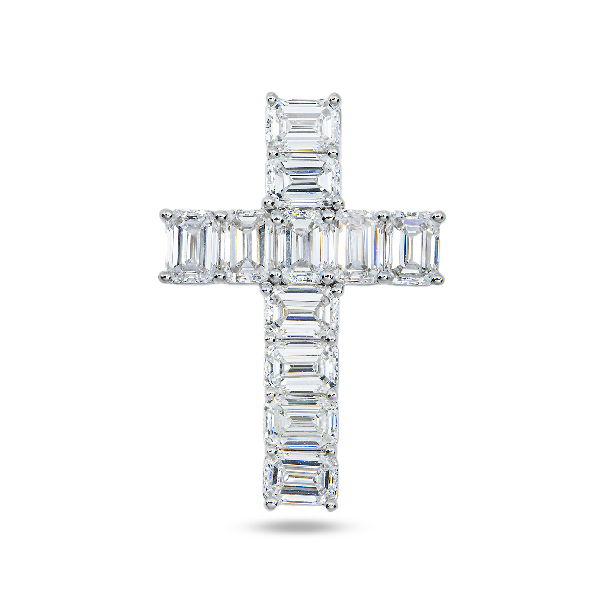 14K White Gold Emerald Cut Diamond Cross Pendant 2.50ct