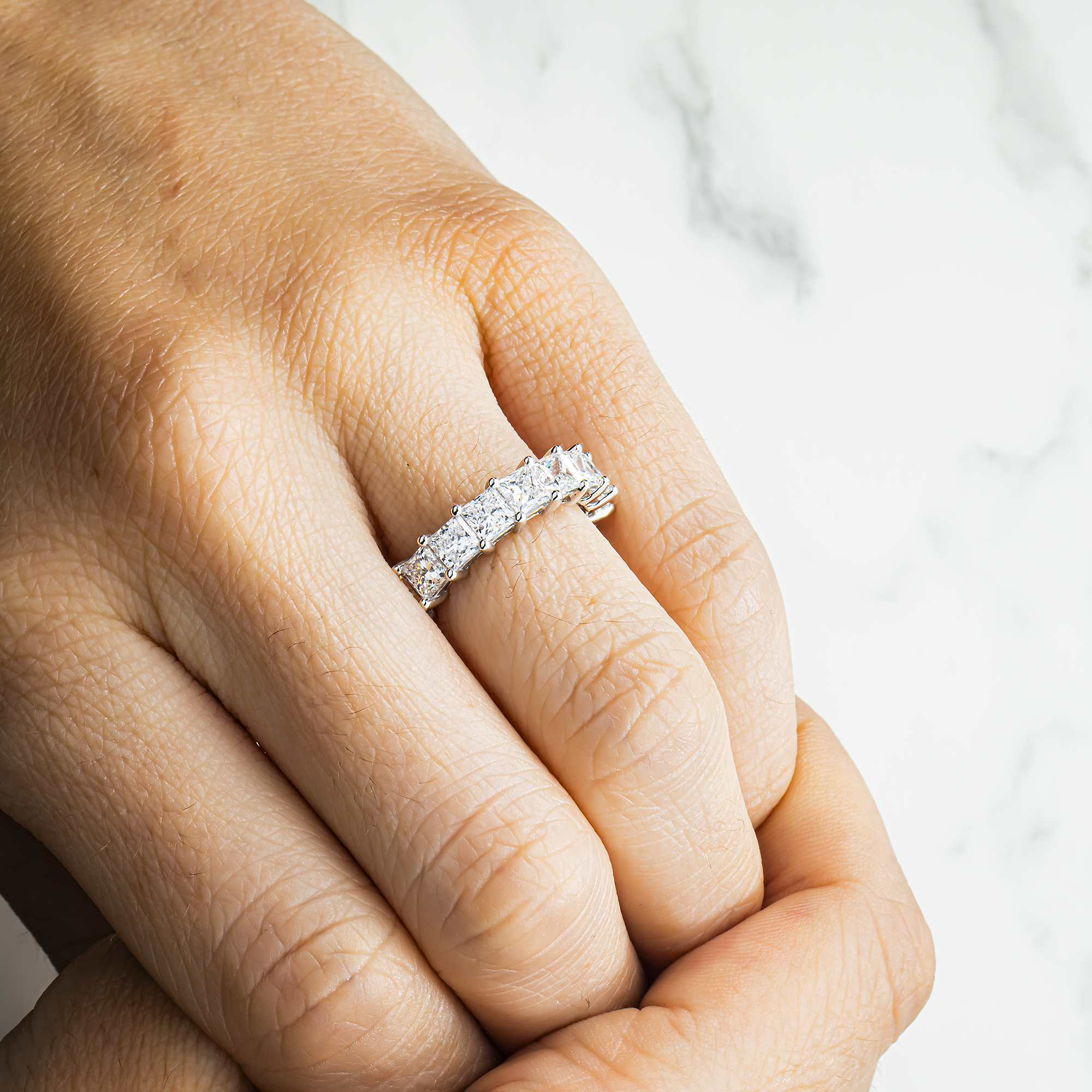 14K White Gold Princess Cut Diamond Eternity Ring 5.77ct (Size 6)