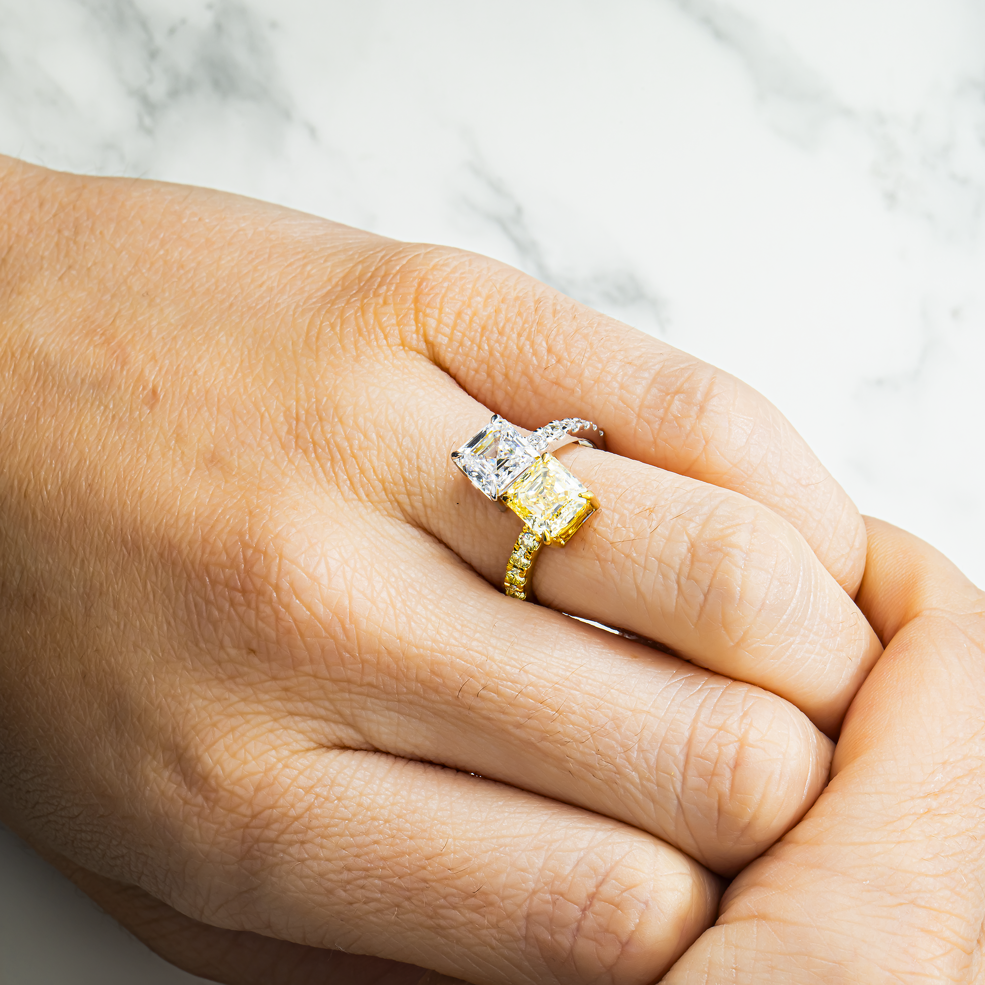 14K Two Tone Multi Cut Fancy Yellow & White Diamond Wrap Ring 4.20ct