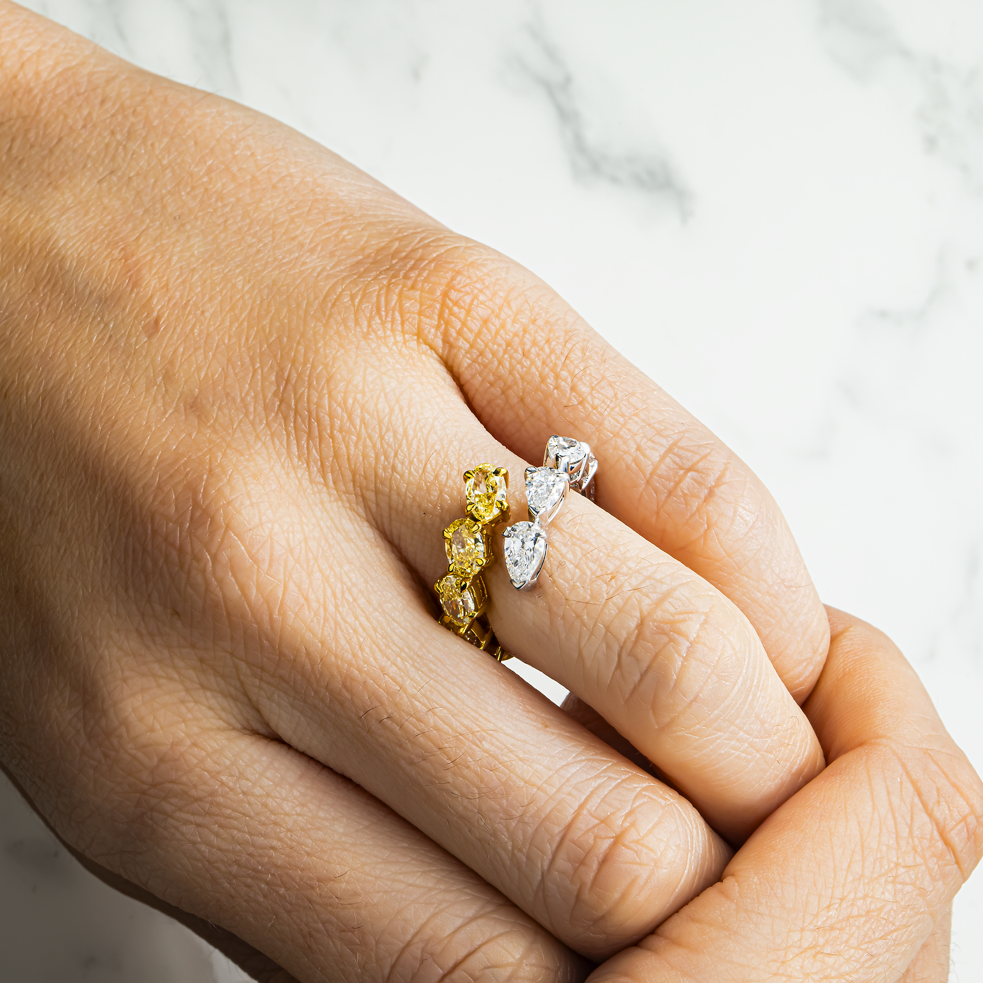 14K Two Tone Multi Cut Fancy Yellow & White Diamond Wrap Ring 4.29ct