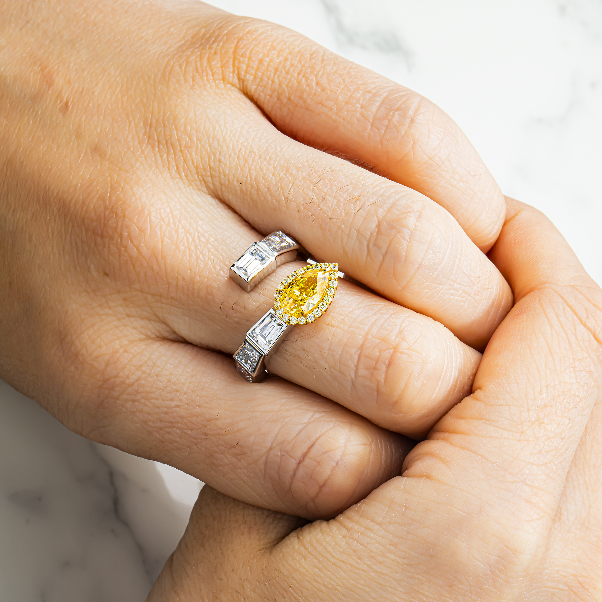 14K Two Tone Multi Cut Fancy Yellow & White Diamond Wrap Ring 4.06ct