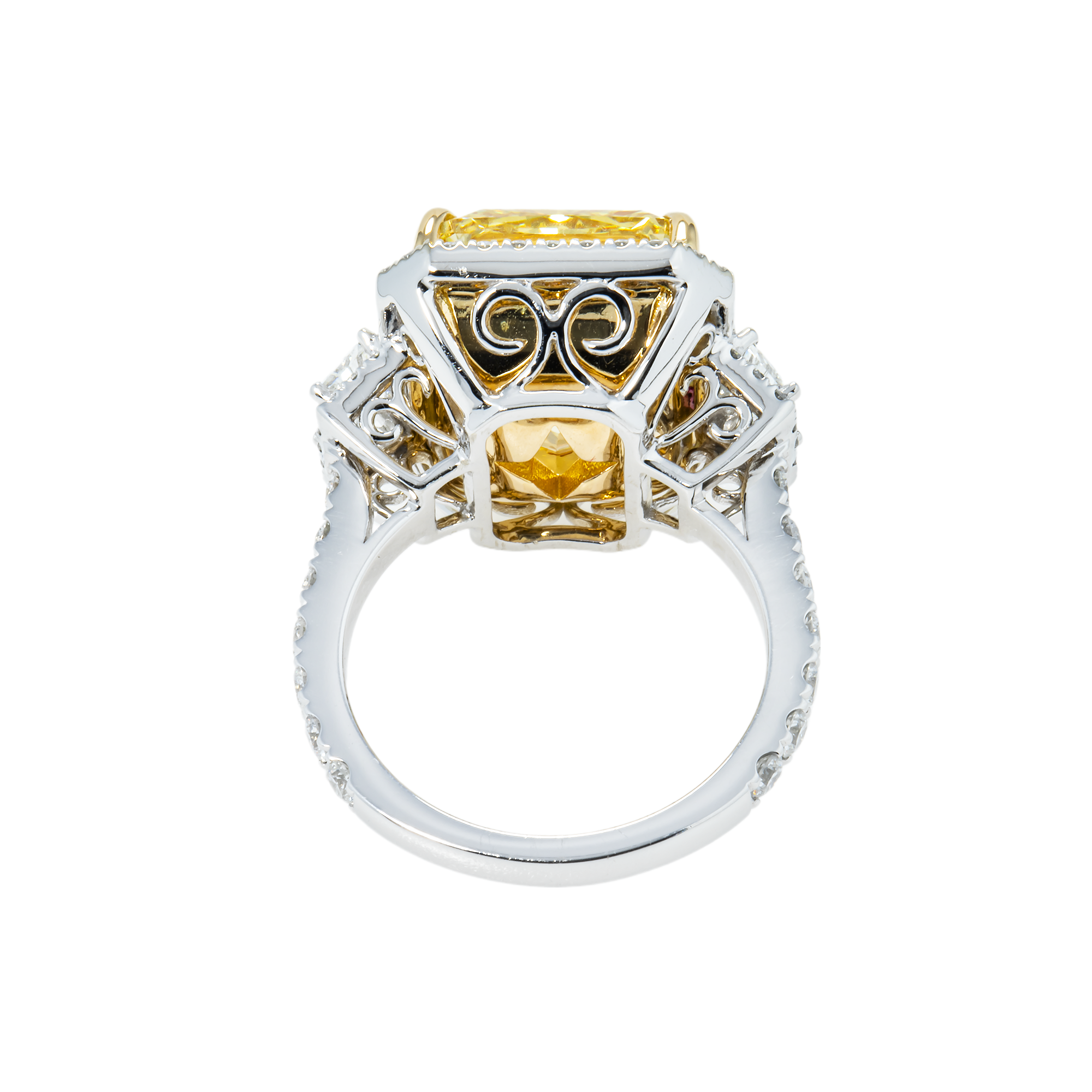 Platinum 12.65ct Radiant Cut Fancy Vivid Yellow Diamond Ring 15.41ctw