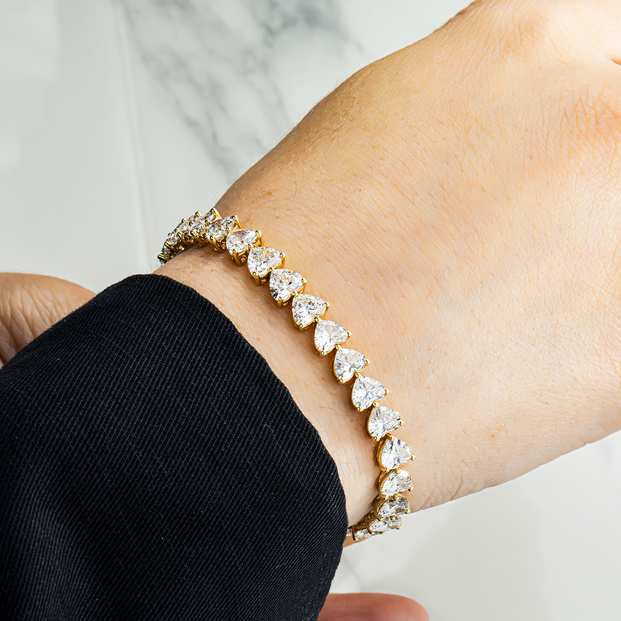 14K Yellow Gold Heart Cut Diamond Tennis Bracelet 17.13ct