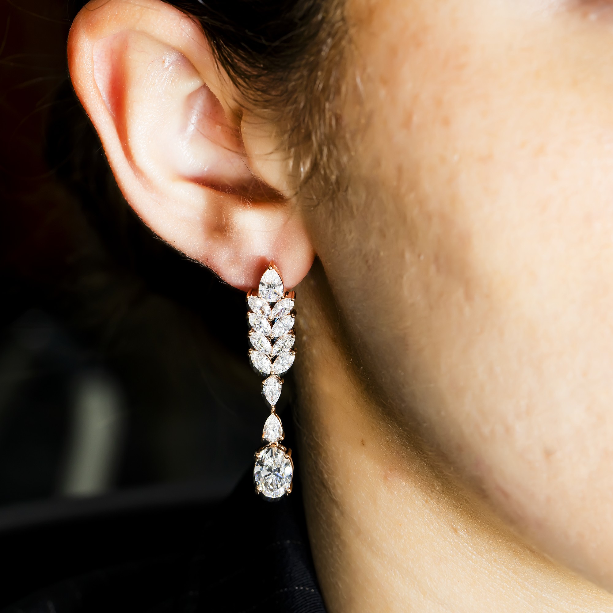 14K White Gold Pear & Oval Cut Diamond Drop Earrings 8.22Ct