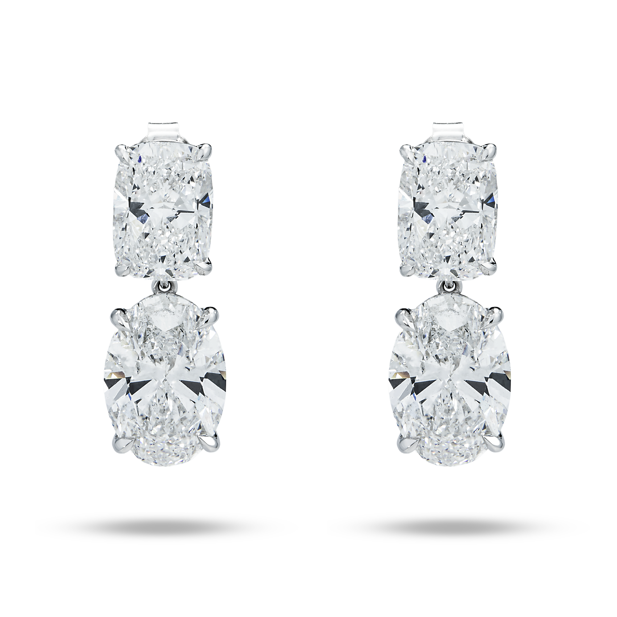 14K White Gold Cushion & Oval Cut Diamond Drop Earrings 17.25Ct